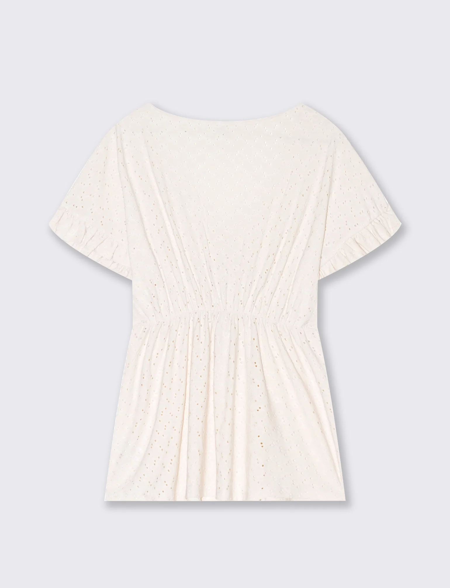 T-shirt in pizzo con elastico in vita da donna - Avorio - Image 2