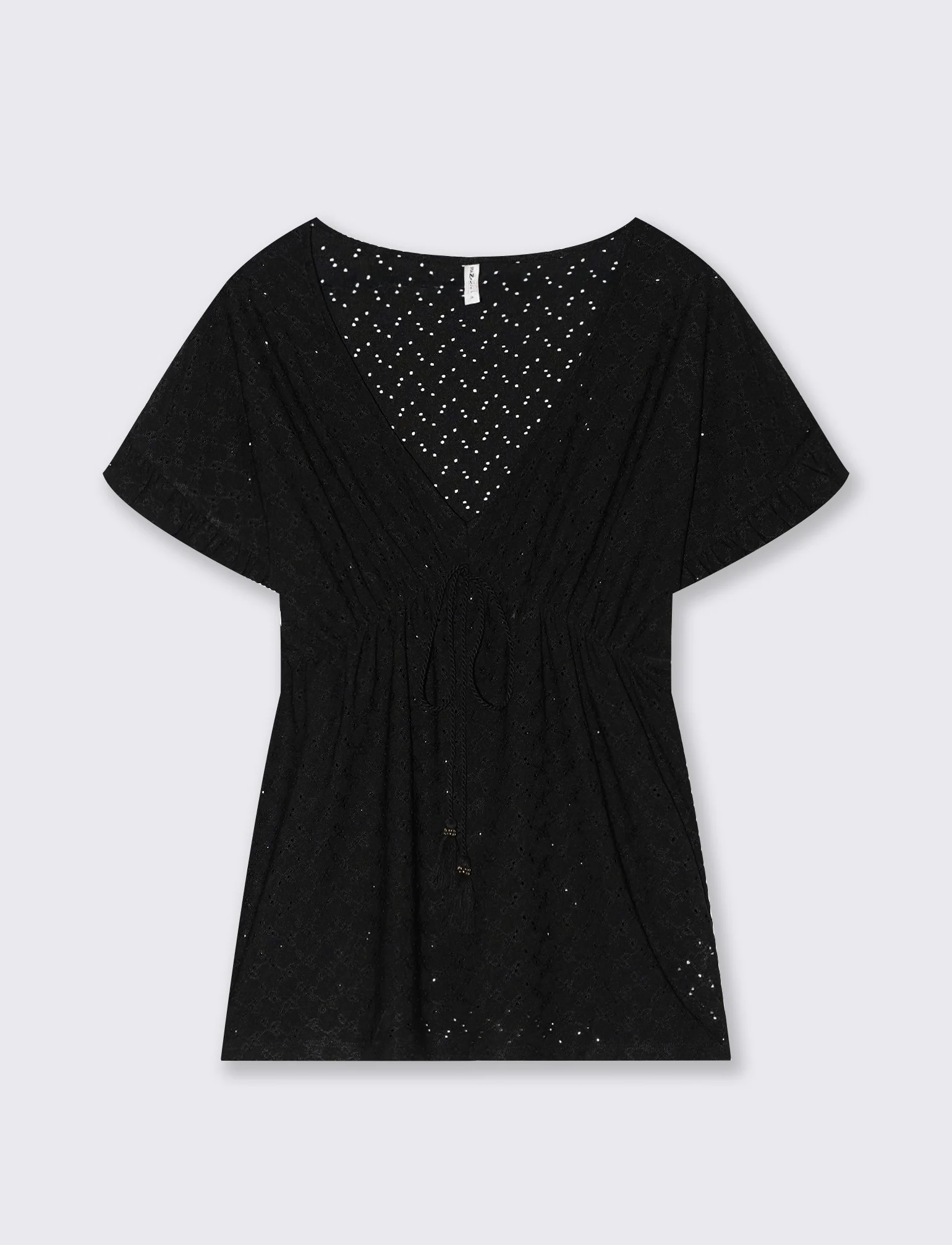 T-shirt in pizzo con elastico in vita da donna - Nero - Image 4