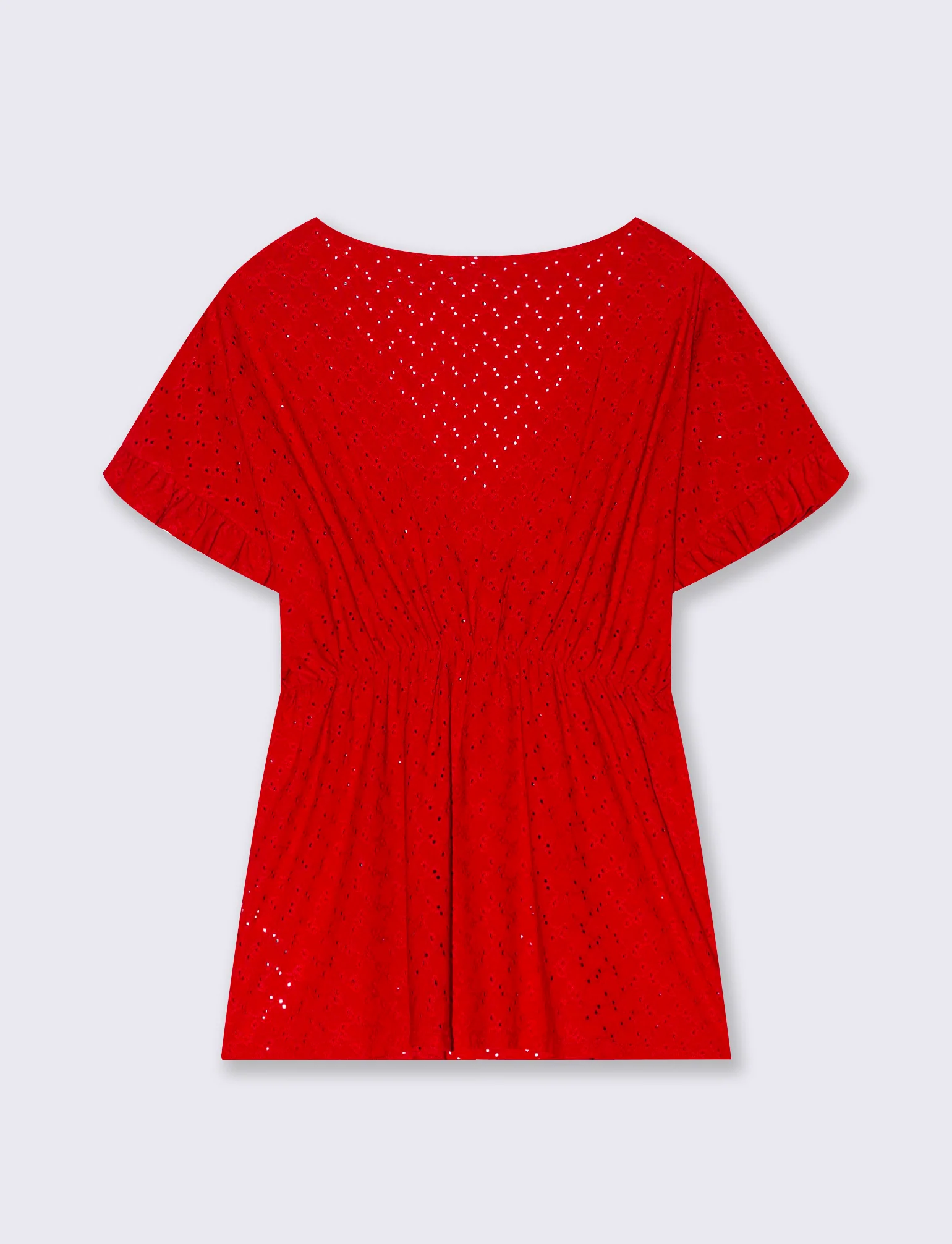 T-shirt in pizzo con elastico in vita da donna - Rosso scarlatto - Image 2