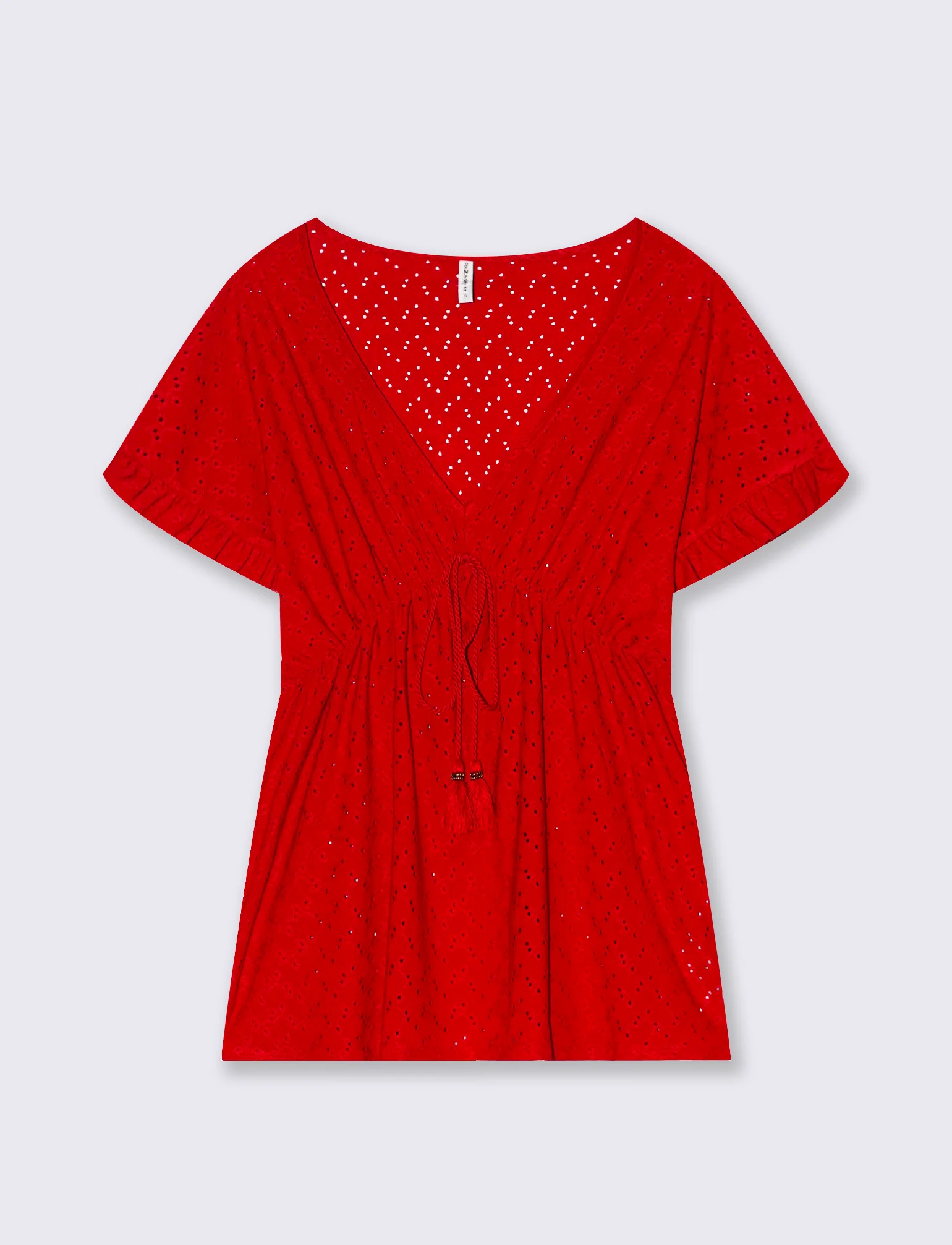 T-shirt in pizzo con elastico in vita da donna - Rosso scarlatto - Image 4