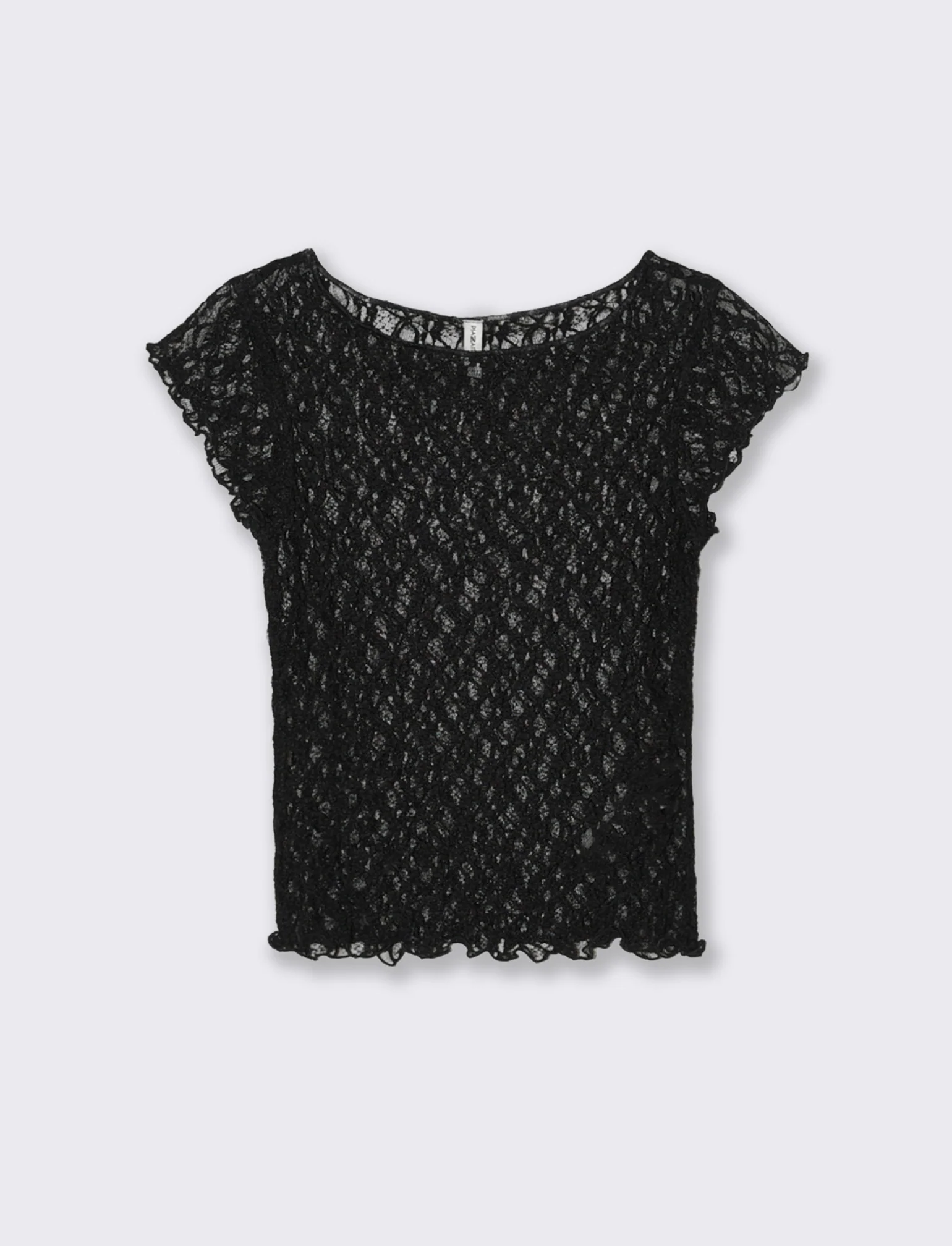 T-shirt in pizzo con scollo a barca - Nero - Image 2