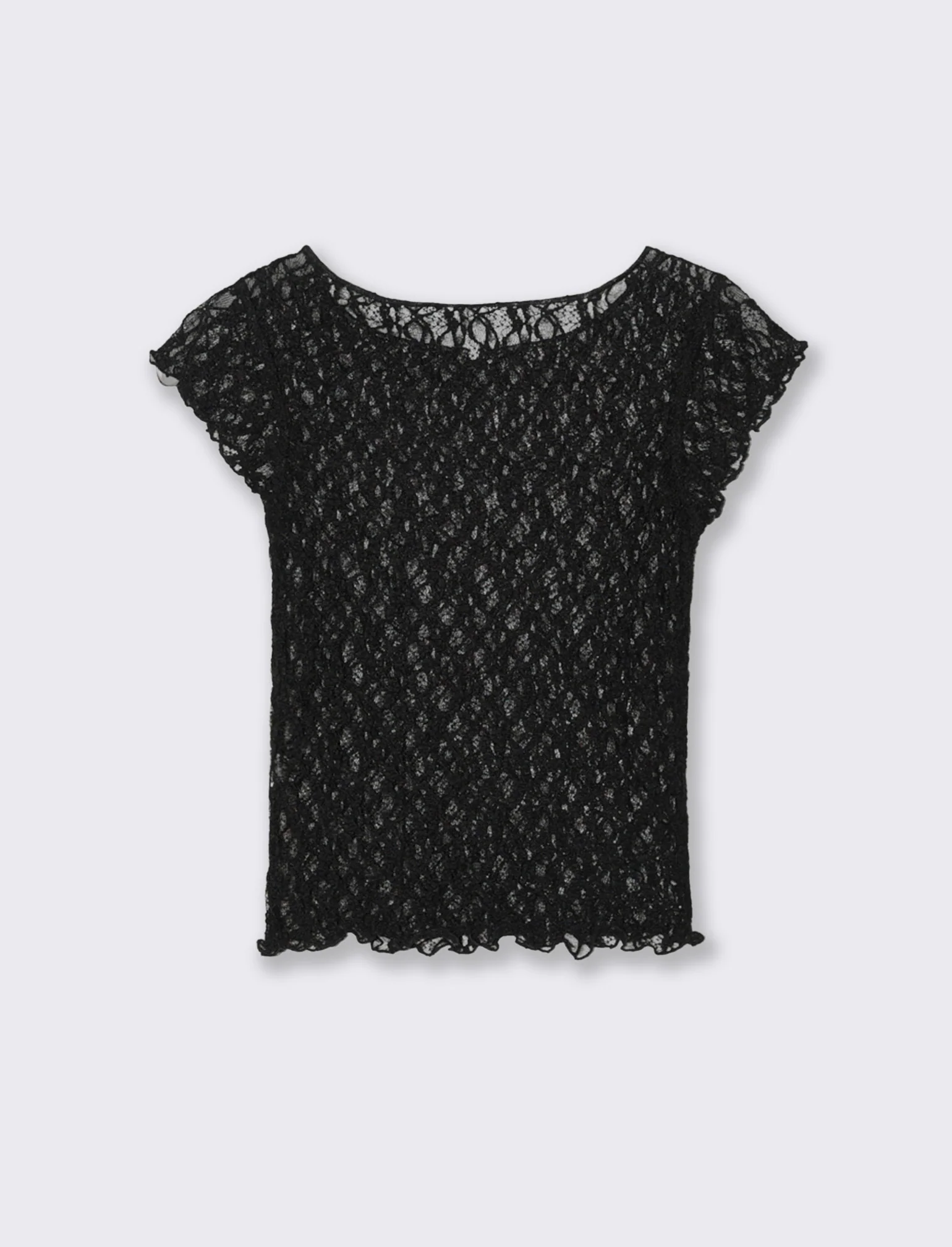 T-shirt in pizzo con scollo a barca - Nero - Image 4