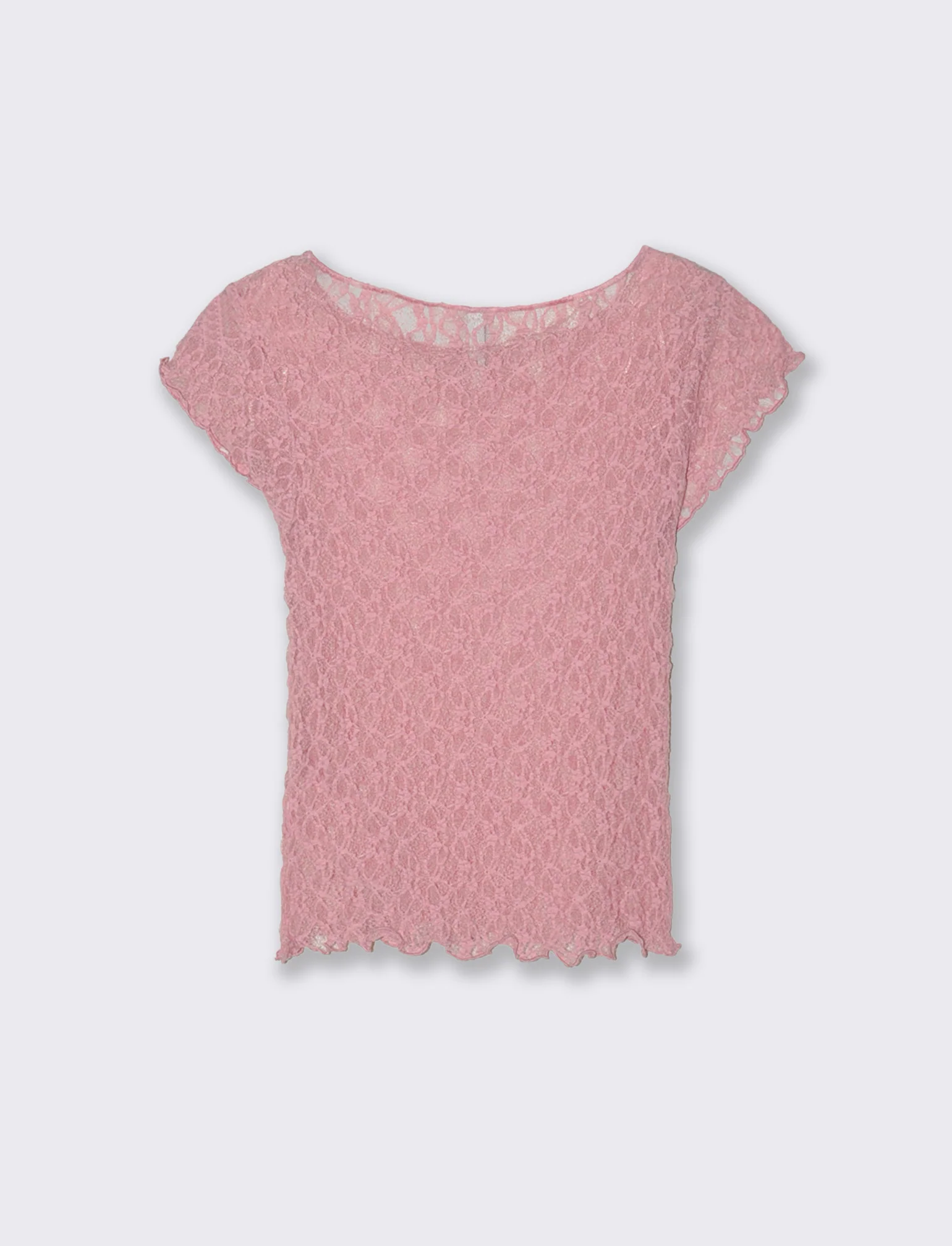 T-shirt in pizzo con scollo a barca - Rosa polvere - Image 4