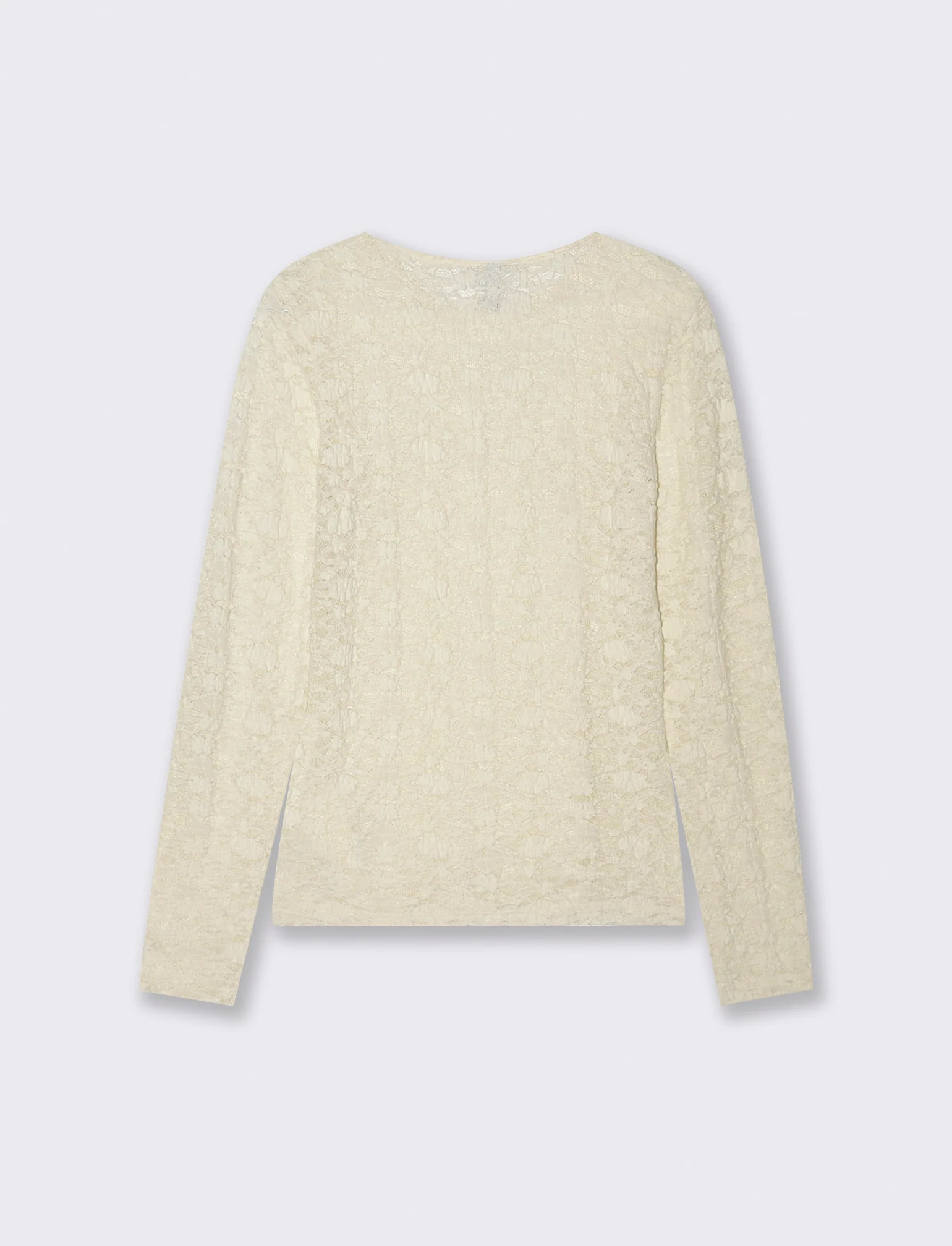 T-Shirt in Pizzo Manica Lunga Giro Collo - Avorio - Image 2