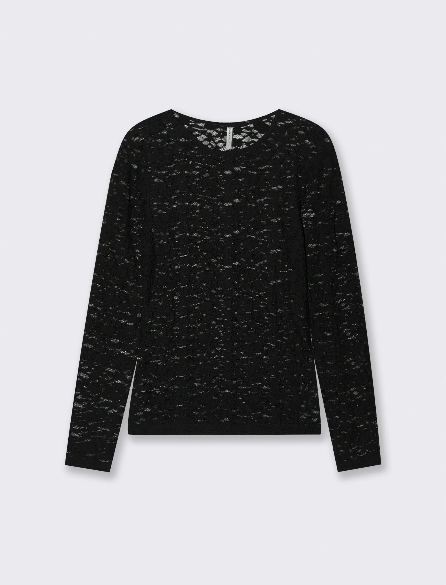 T-Shirt in Pizzo Manica Lunga Giro Collo - Nero