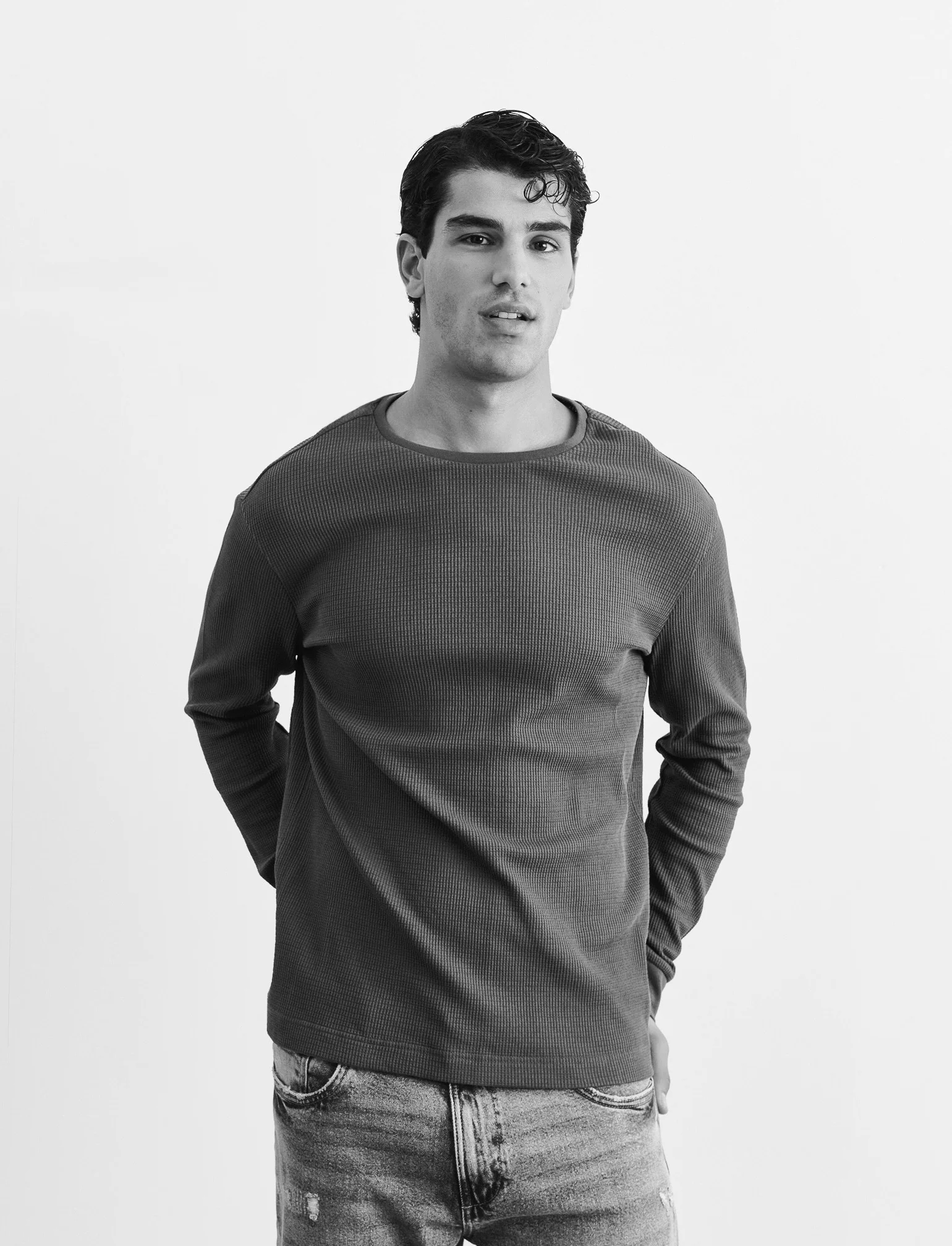 T-SHIRT IN WAFFLE SLIM FIT - Verde militare