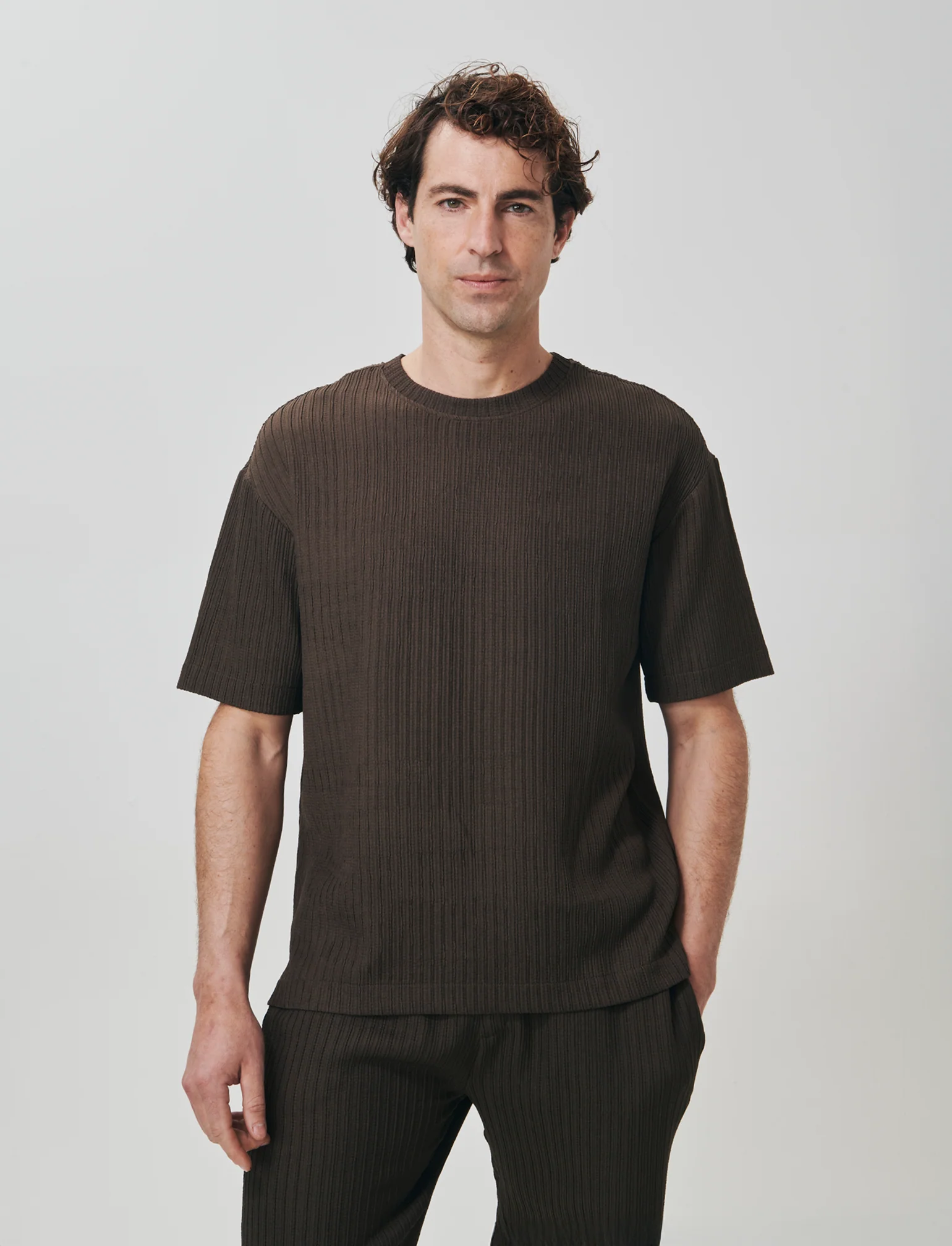 T-shirt jacquard relaxed fit plissettata - Moro - Image 3