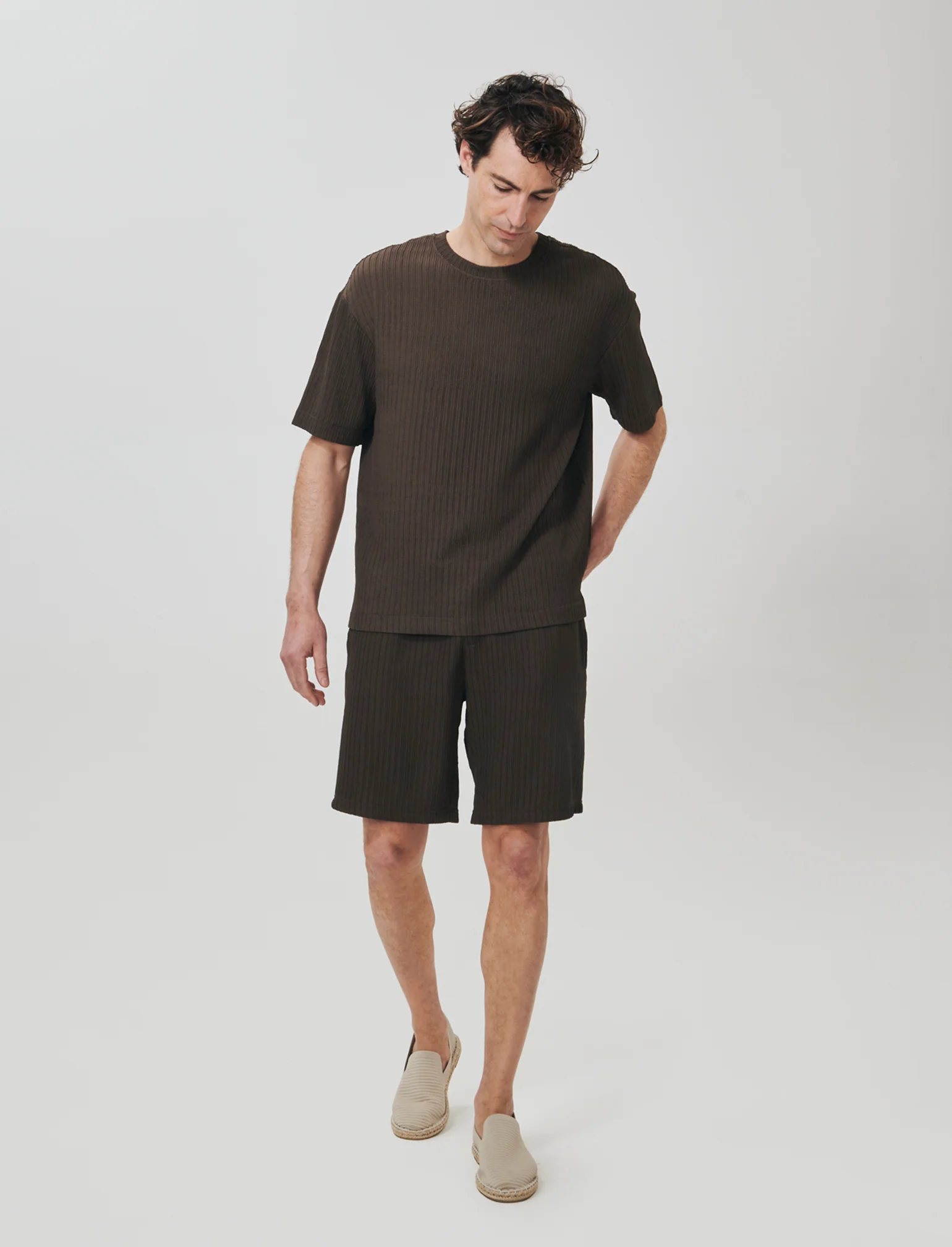 T-shirt jacquard relaxed fit plissettata - Moro - Image 4