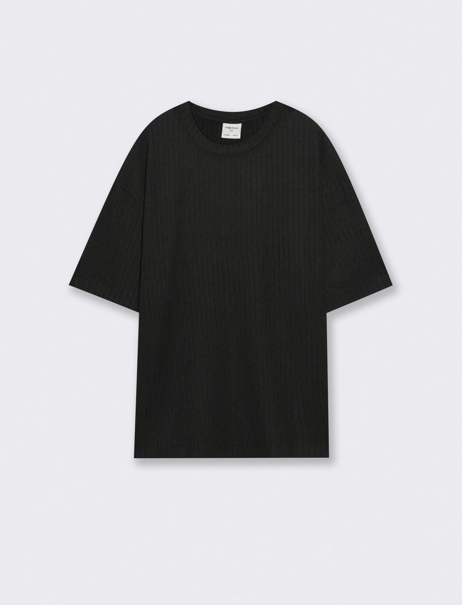 T-shirt jacquard relaxed fit plissettata - Nero