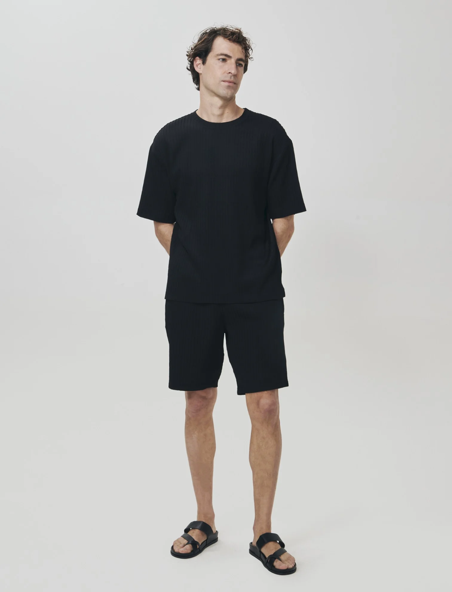 T-shirt jacquard relaxed fit plissettata - Nero - Image 4