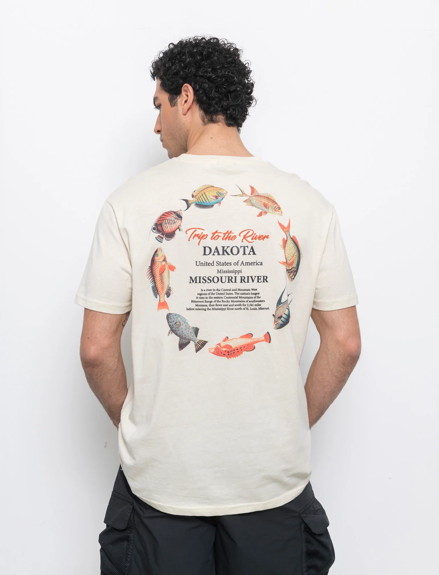 T-shirt loose fit in cotone con stampe da uomo - Beige ecru