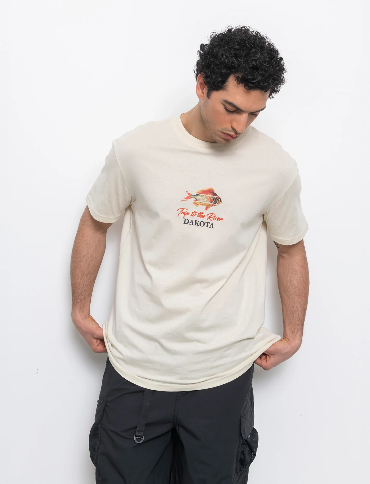 T-shirt loose fit in cotone con stampe da uomo - Beige ecru - Image 3