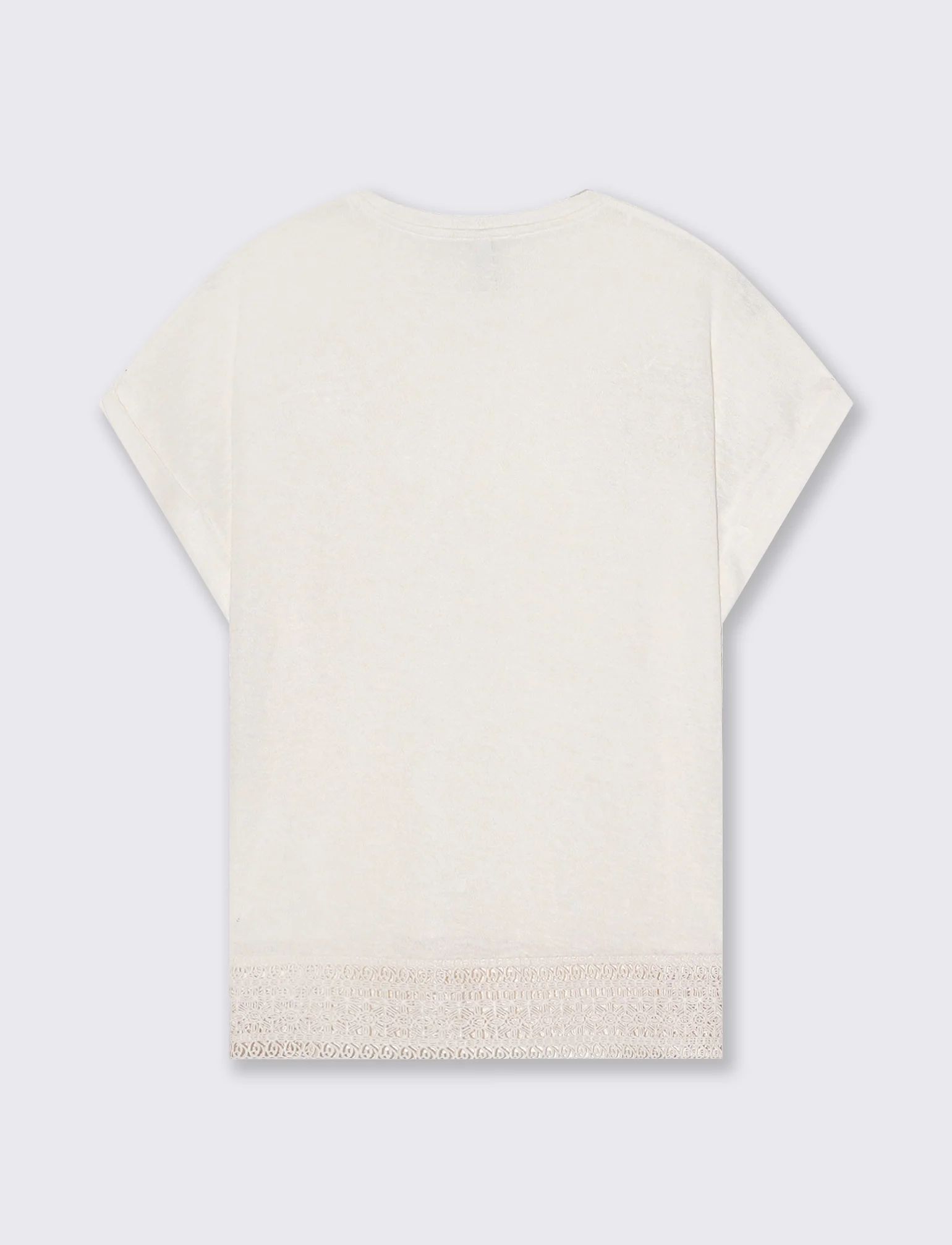 T-Shirt Manica Corta con Pizzo e Risvolto - Avorio - Image 2