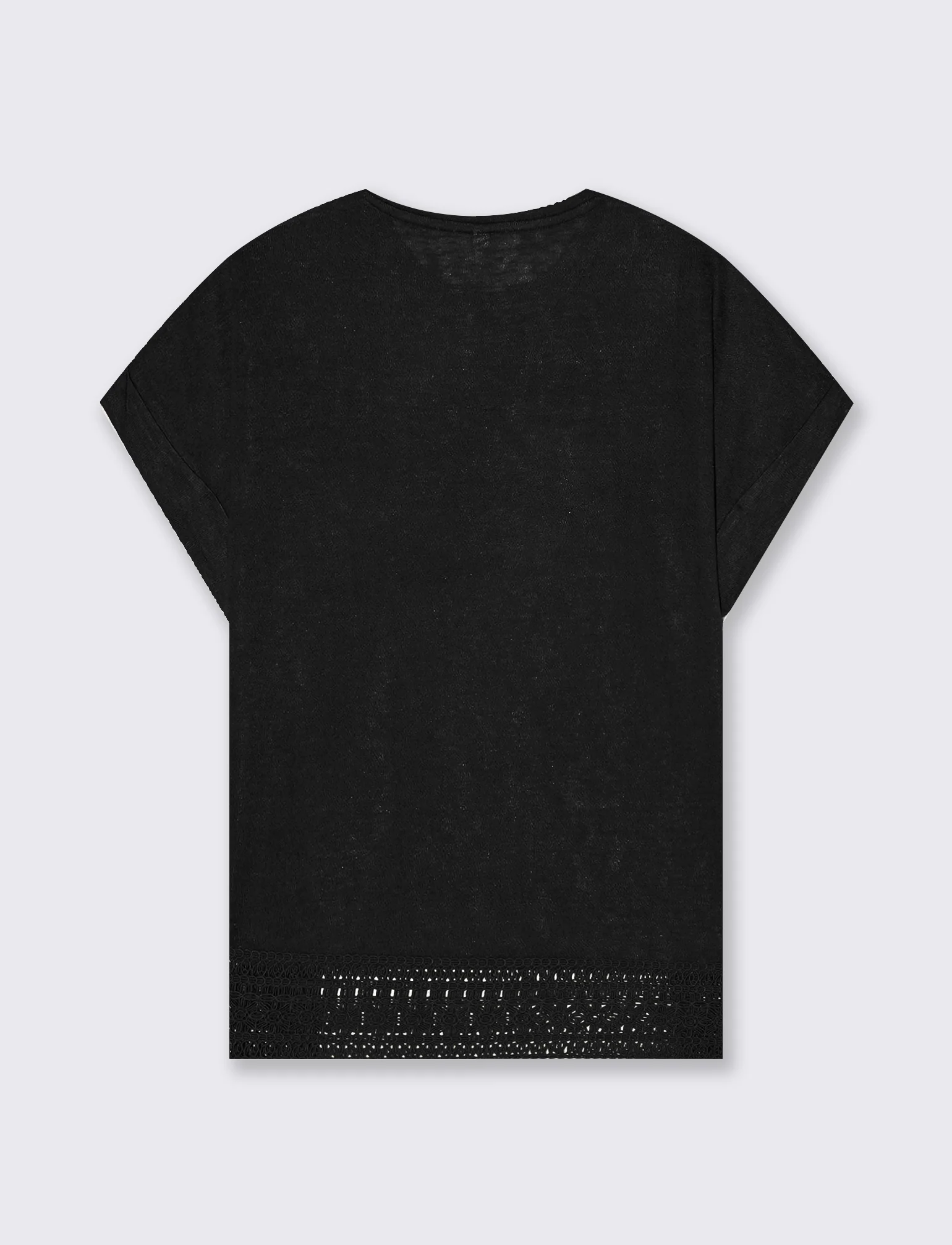 T-Shirt Manica Corta con Pizzo e Risvolto - Nero - Image 2