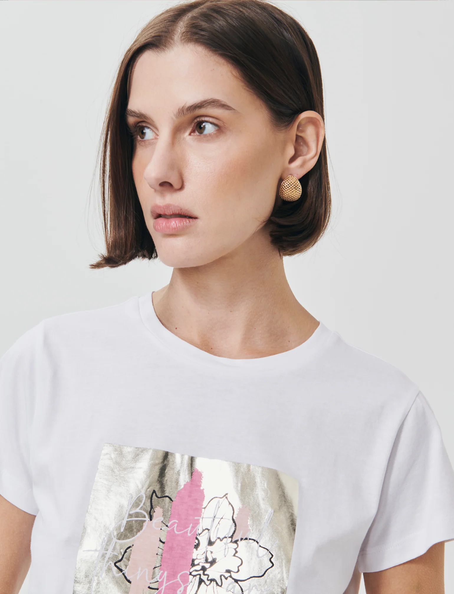 T-Shirt Manica Corta con Stampa - Bianco - Image 4