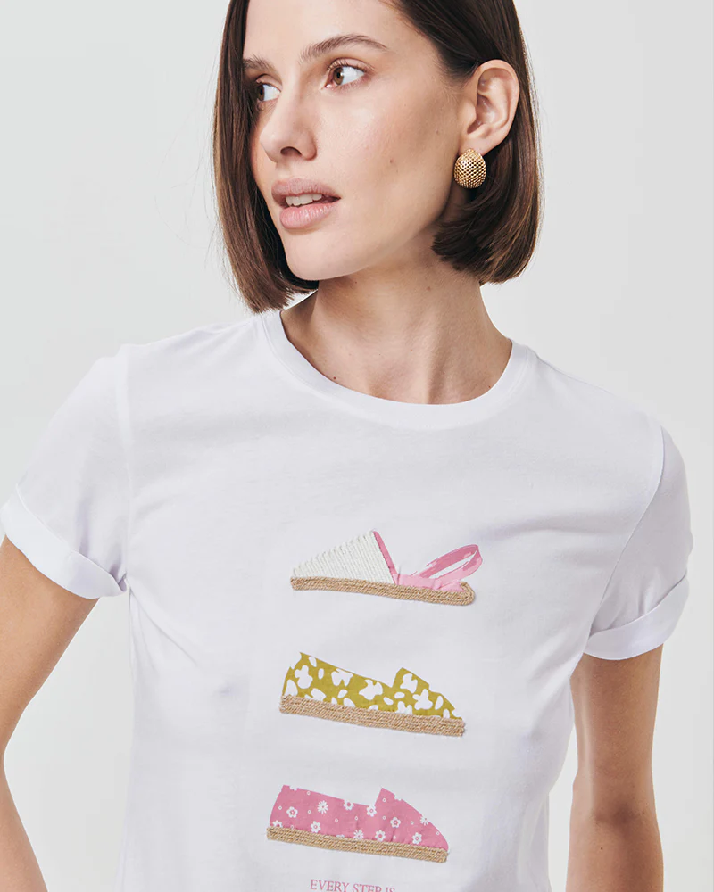 T-Shirt Manica Corta con Stampa - Bianco - Image 3