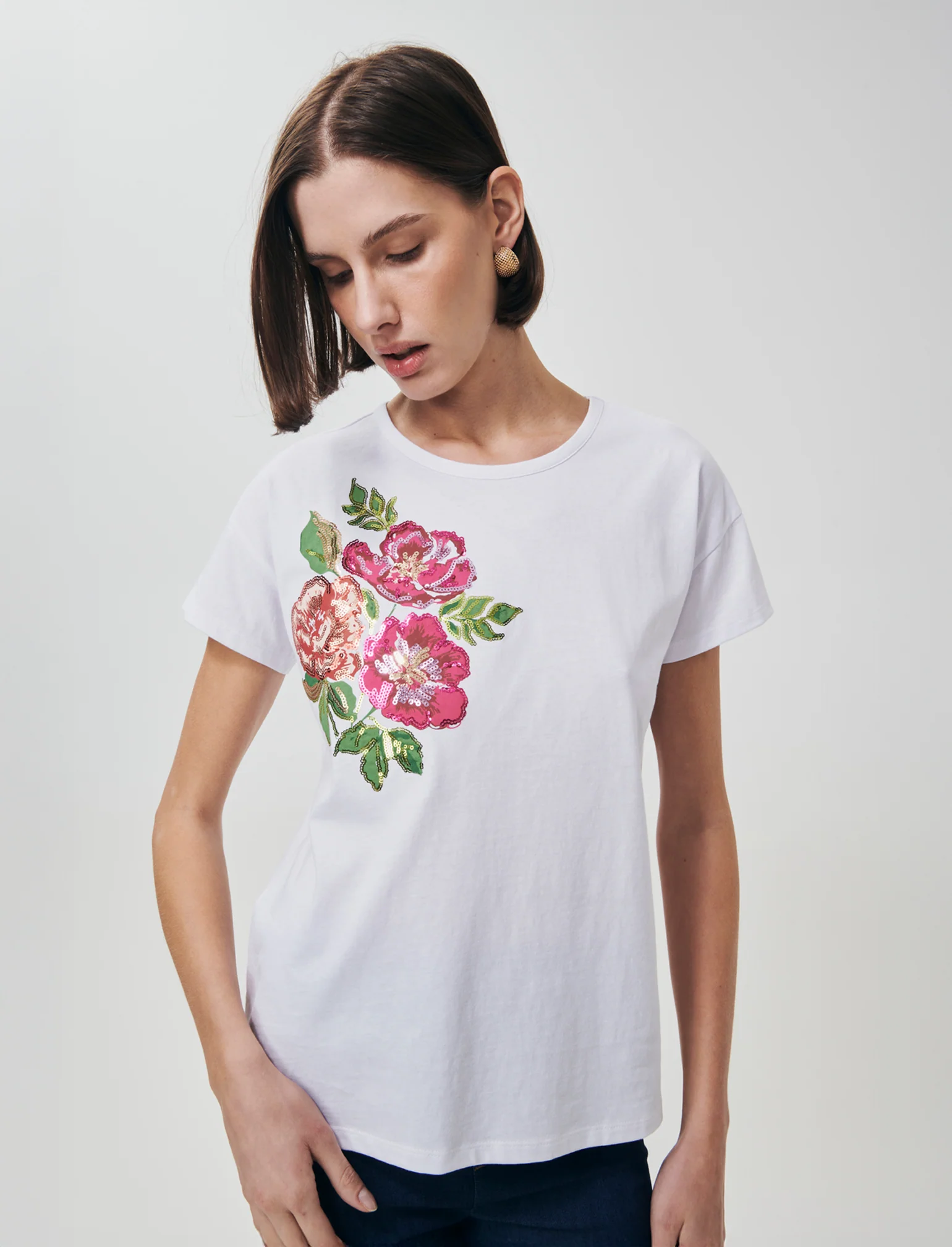 T-Shirt Manica Corta con Stampa e Paillettes - var 1