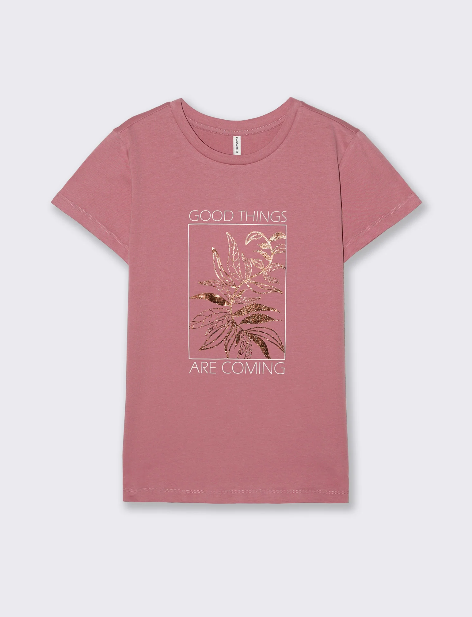 T-Shirt Manica Corta con Stampa - Rosa polvere