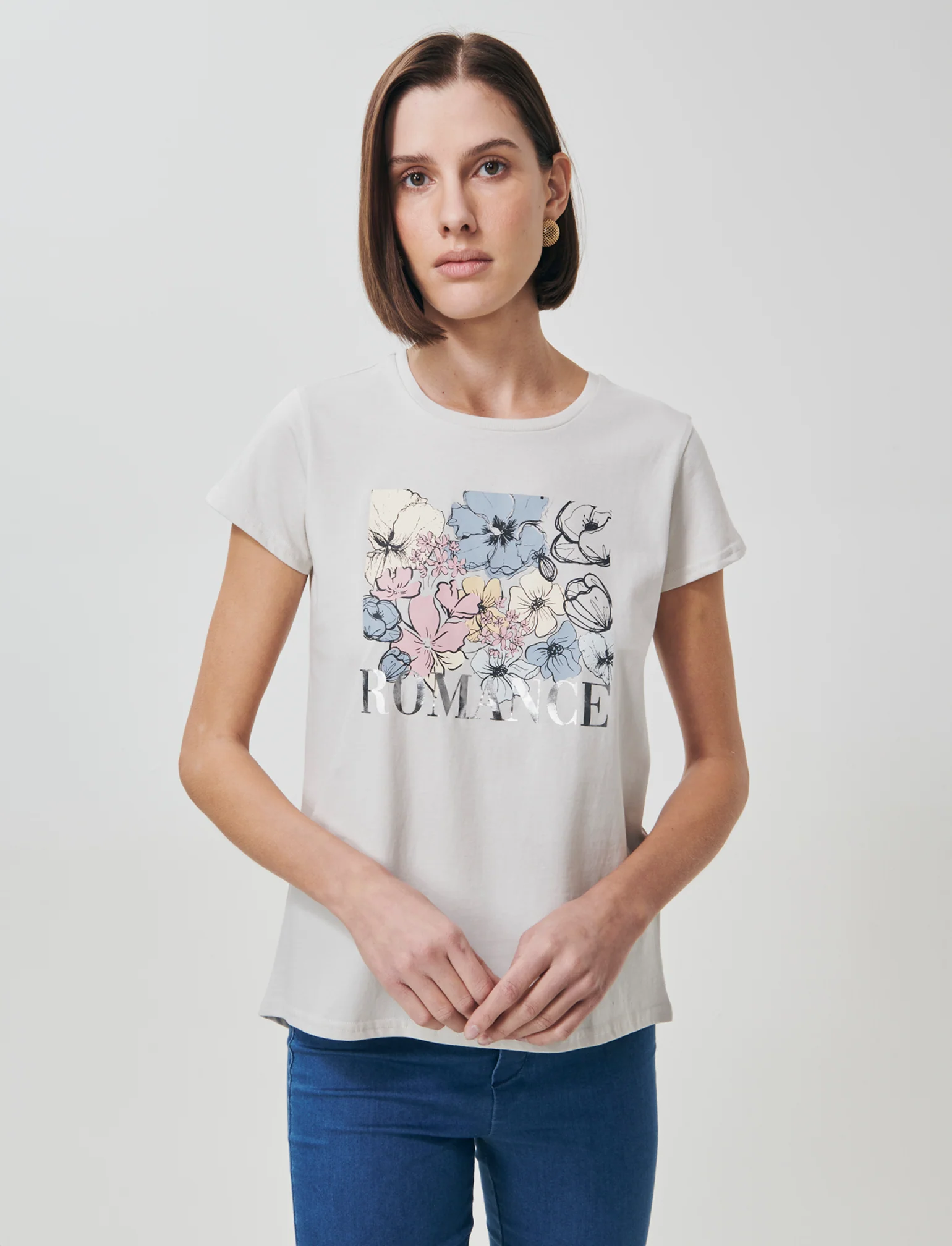 T-Shirt Manica Corta con Stampa - Sabbia