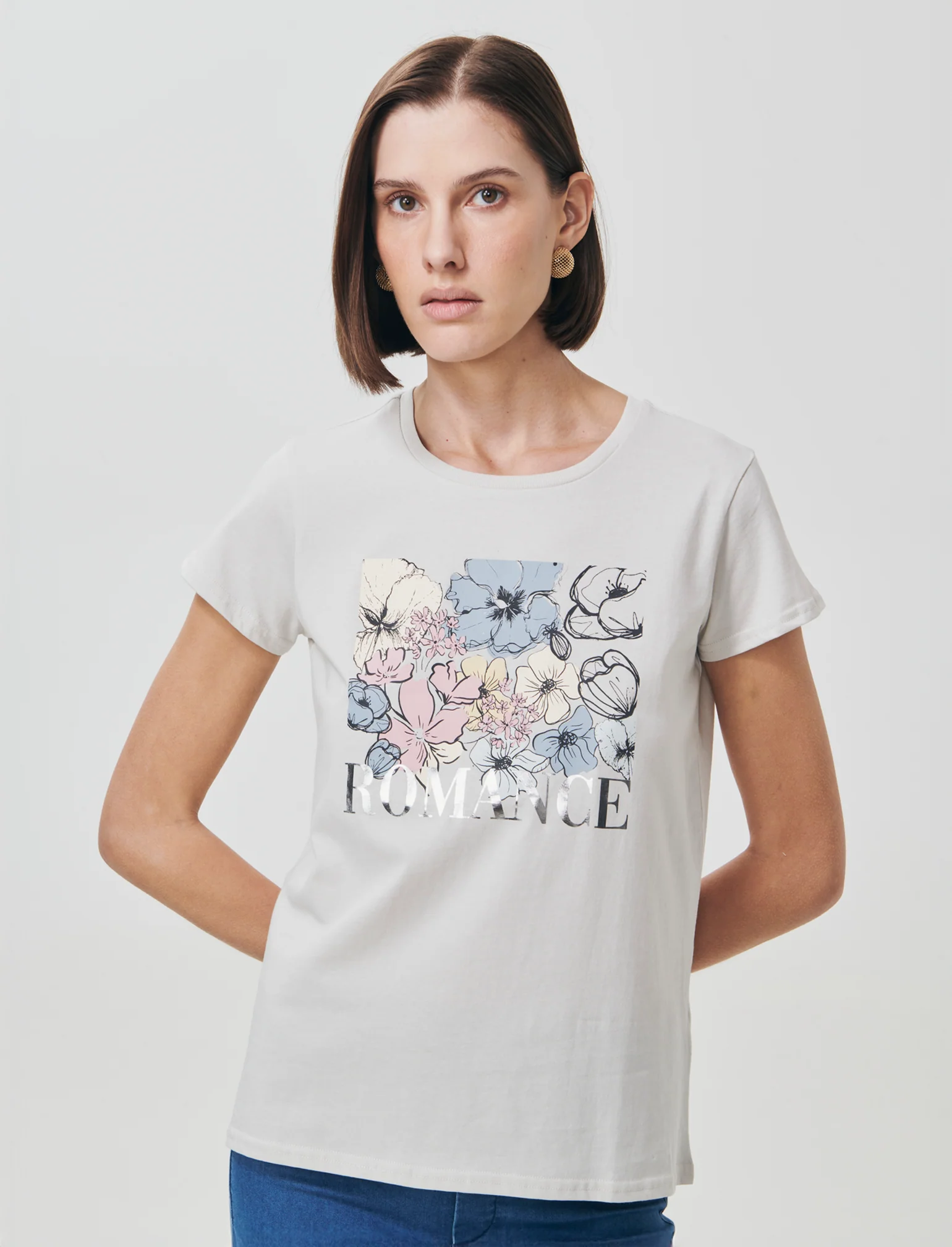 T-Shirt Manica Corta con Stampa - Sabbia - Image 3