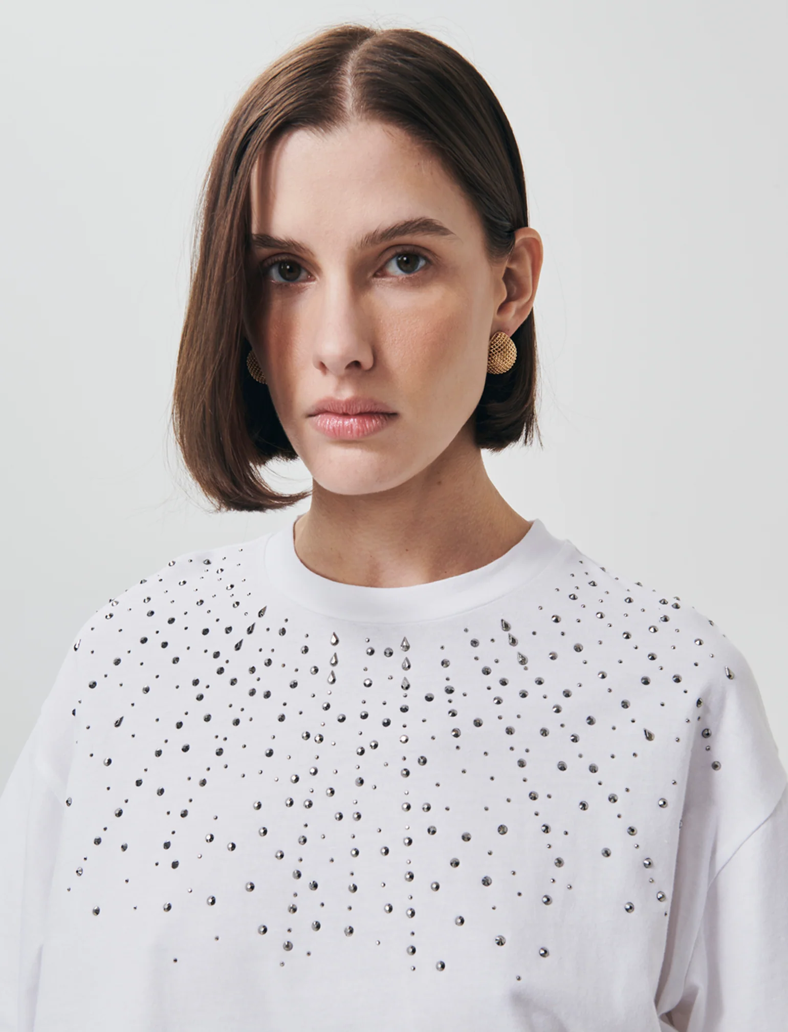 T-Shirt Manica Corta con Strass - Bianco - Image 2