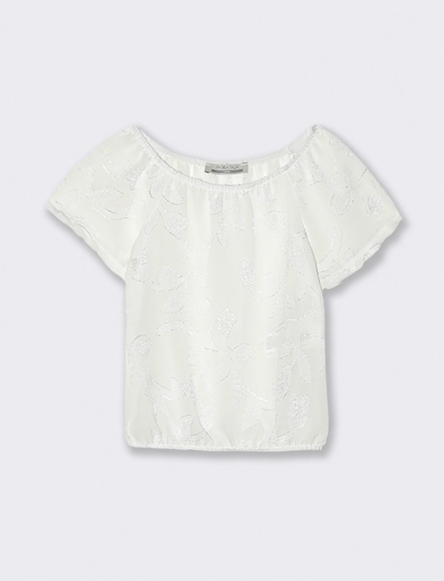 T-shirt manica corta in tessuto leggero ricamato. - Bianco