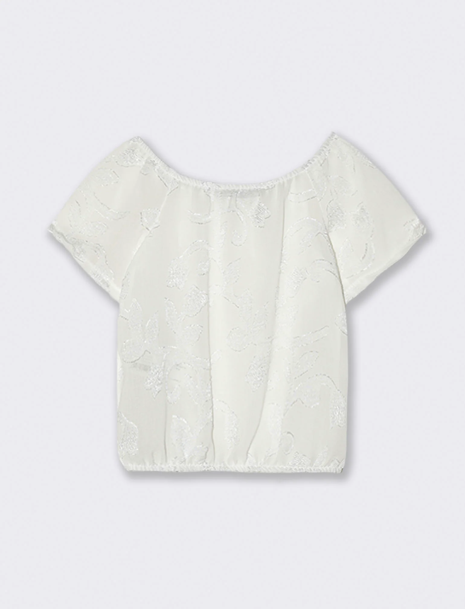 T-shirt manica corta in tessuto leggero ricamato. - Bianco - Image 2