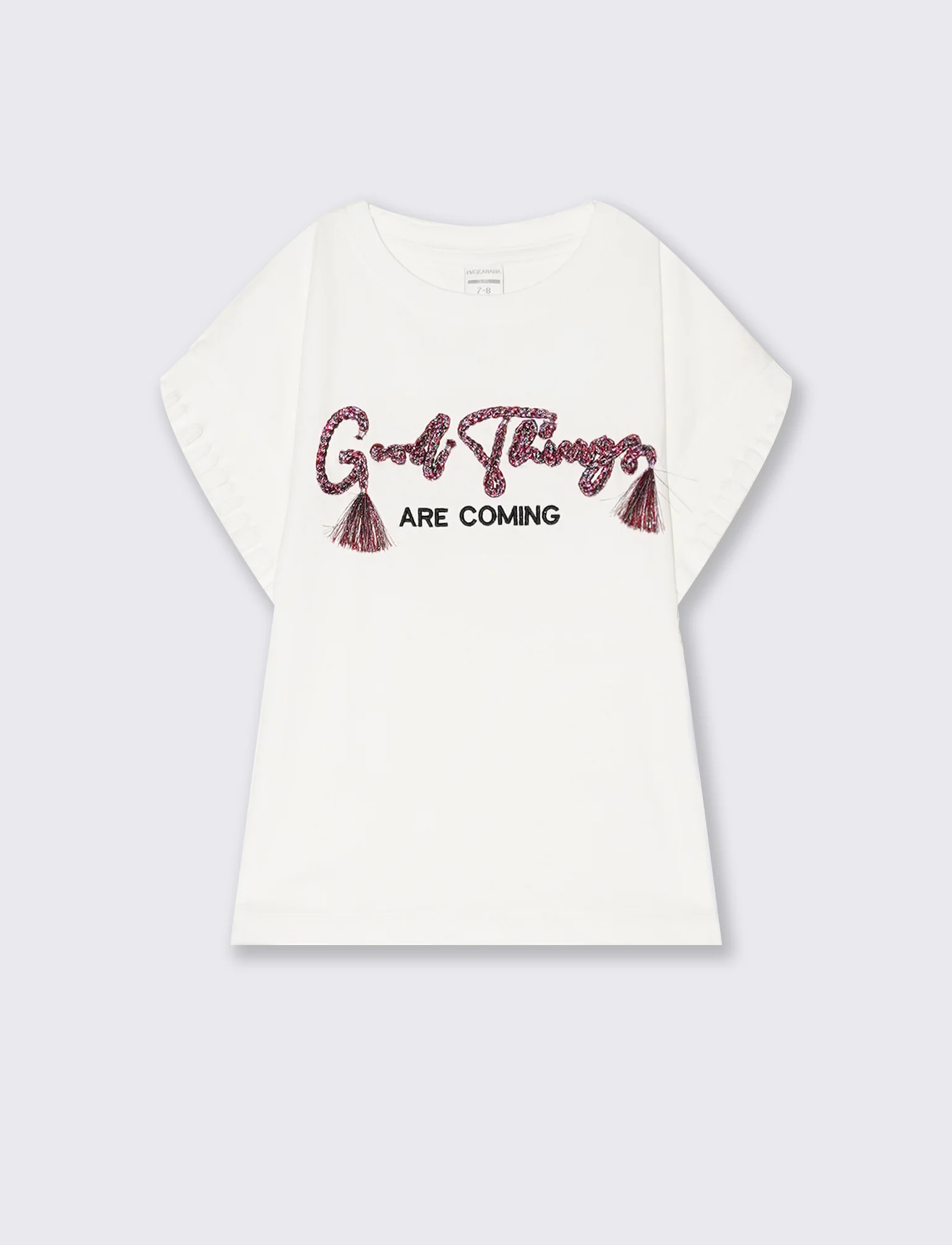 T-shirt manica in costina da bambina - Bianco latte - Image 2