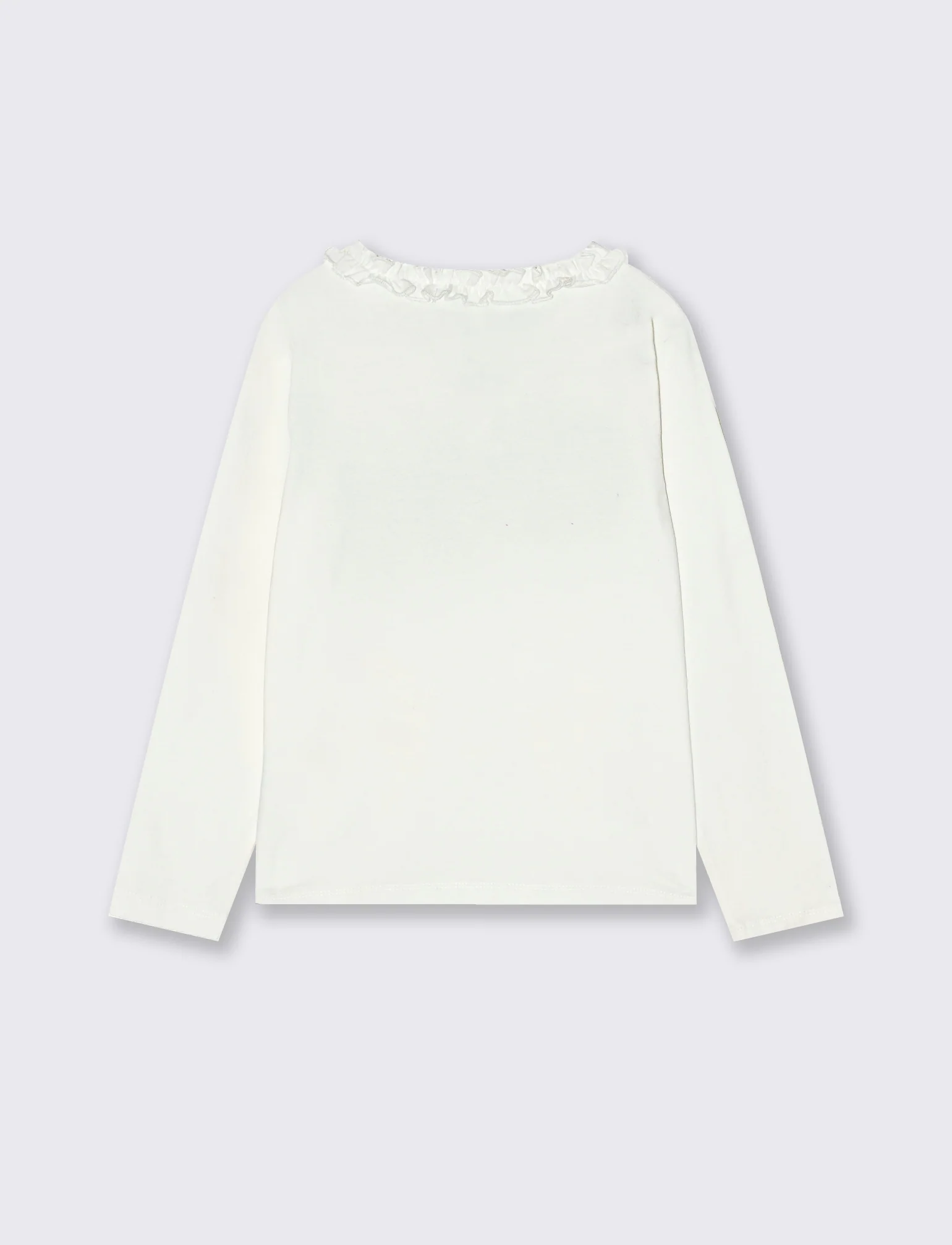 T-shirt manica lunga con scollo rouches e applicazione sul davanri, - Bianco latte - Image 2