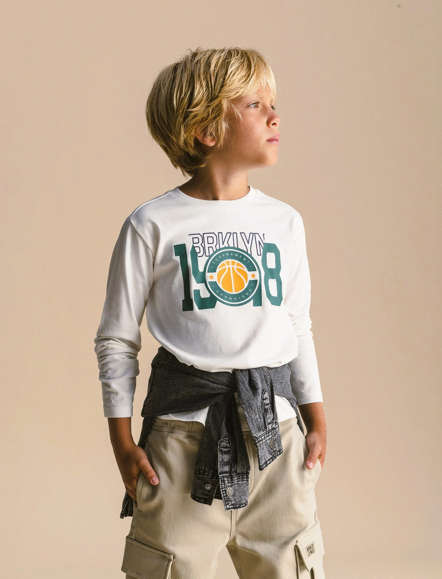 T-shirt manica lunga con stampa. - Bianco latte