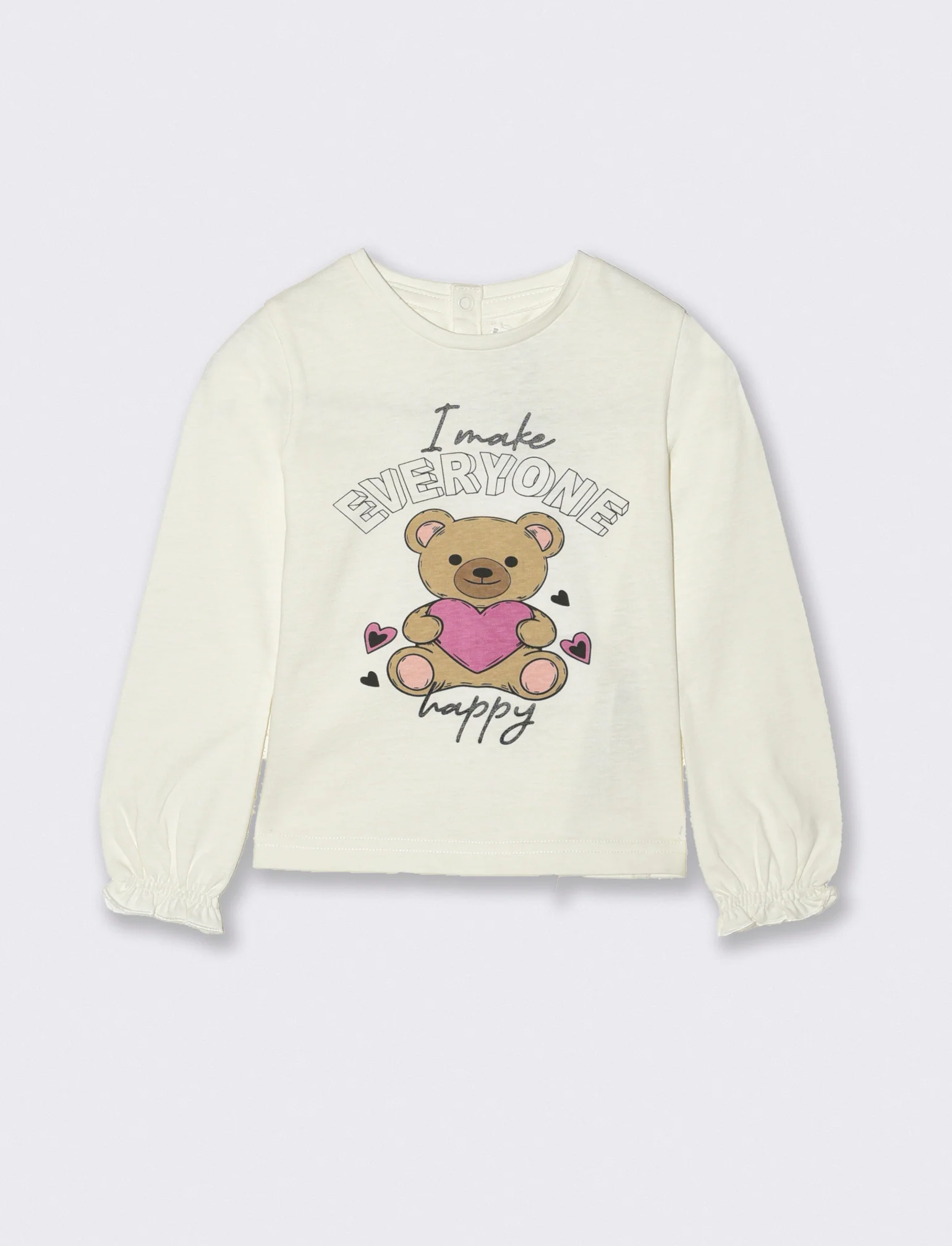 T shirt manica lunga con stampa - Bianco panna