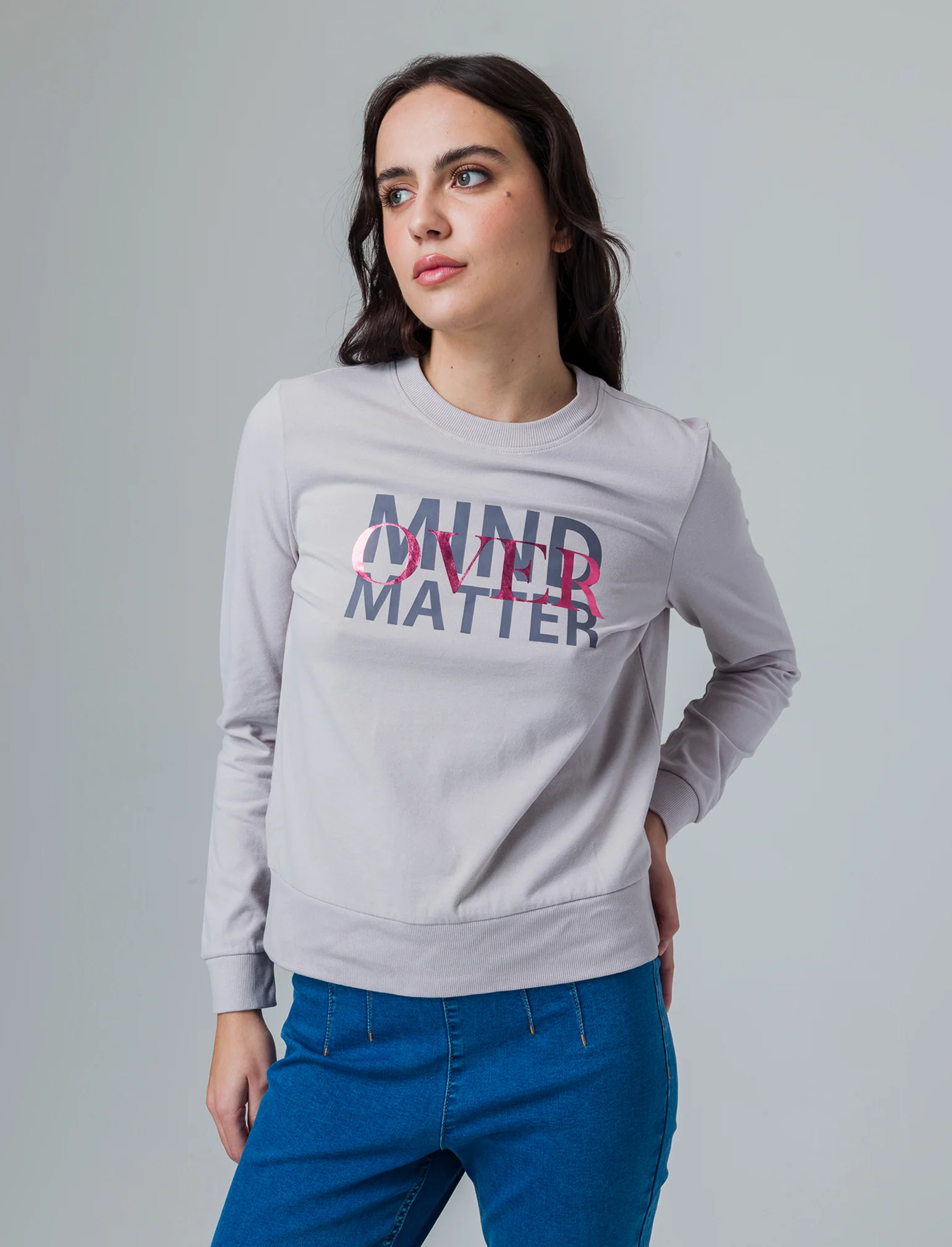T-shirt manica lunga con stampa da donna - Bianco perla - Image 3