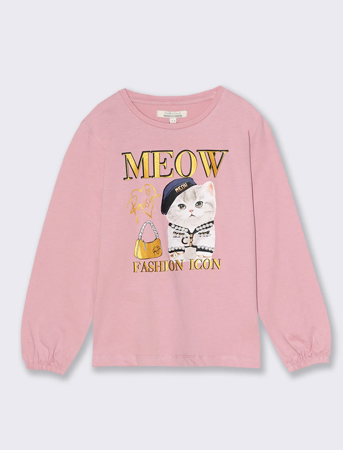 T-shirt manica lunga con stampa e accessori. - Rosa
