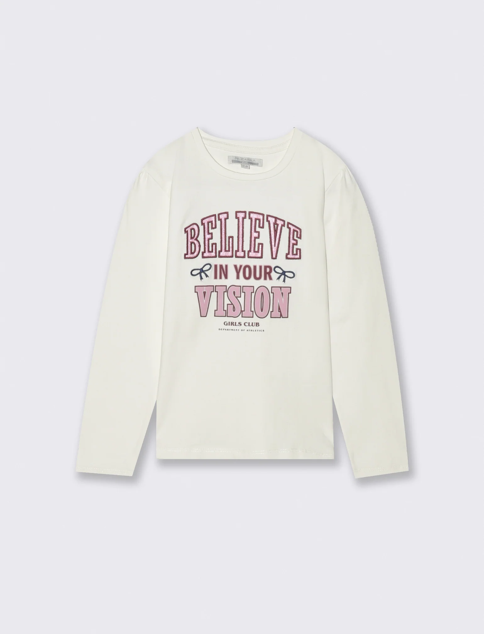 T-shirt manica lunga con stampa e ricamo stile college. - Bianco latte - Image 3