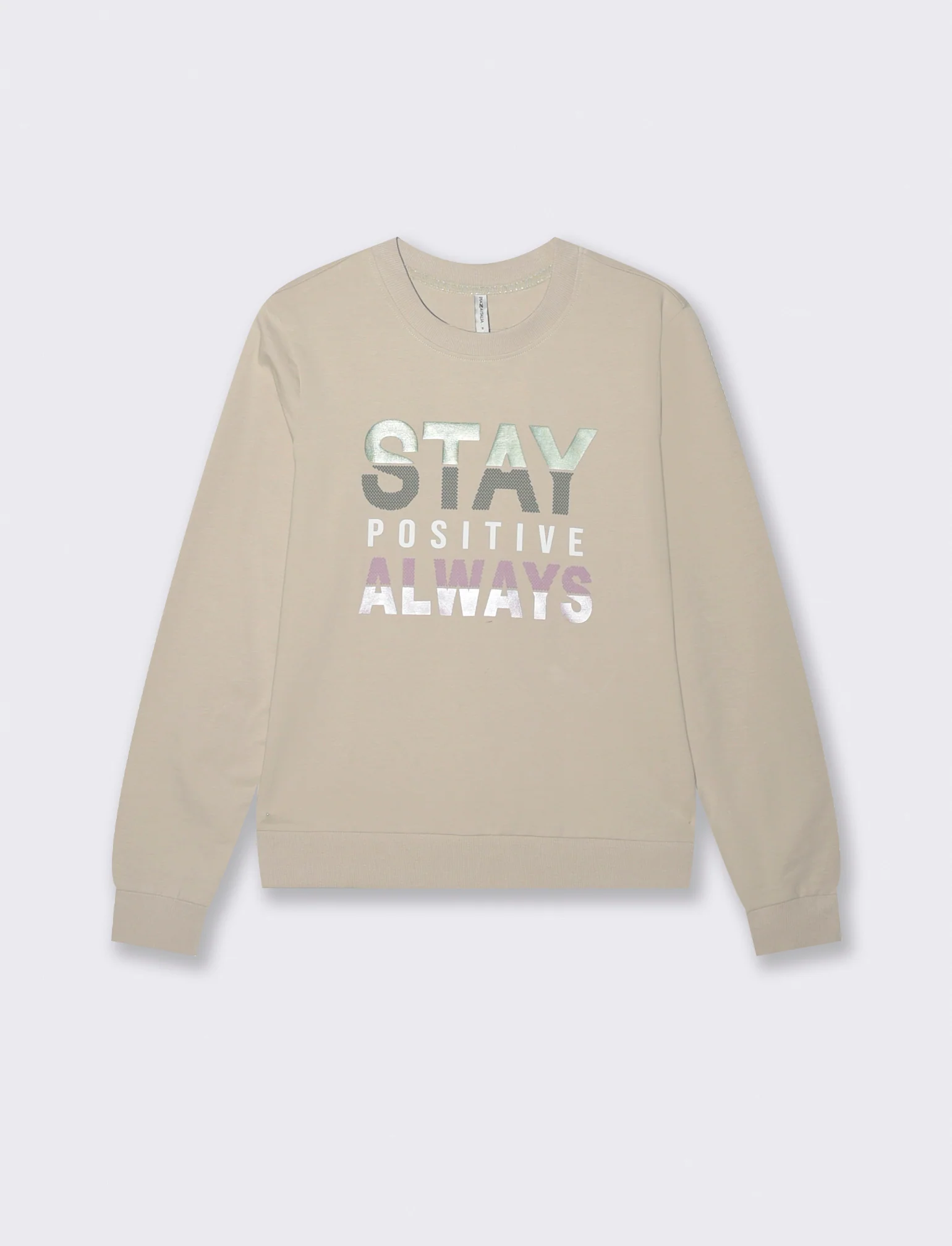 T-Shirt Manica Lunga con Stampa Frontale - Beige grano