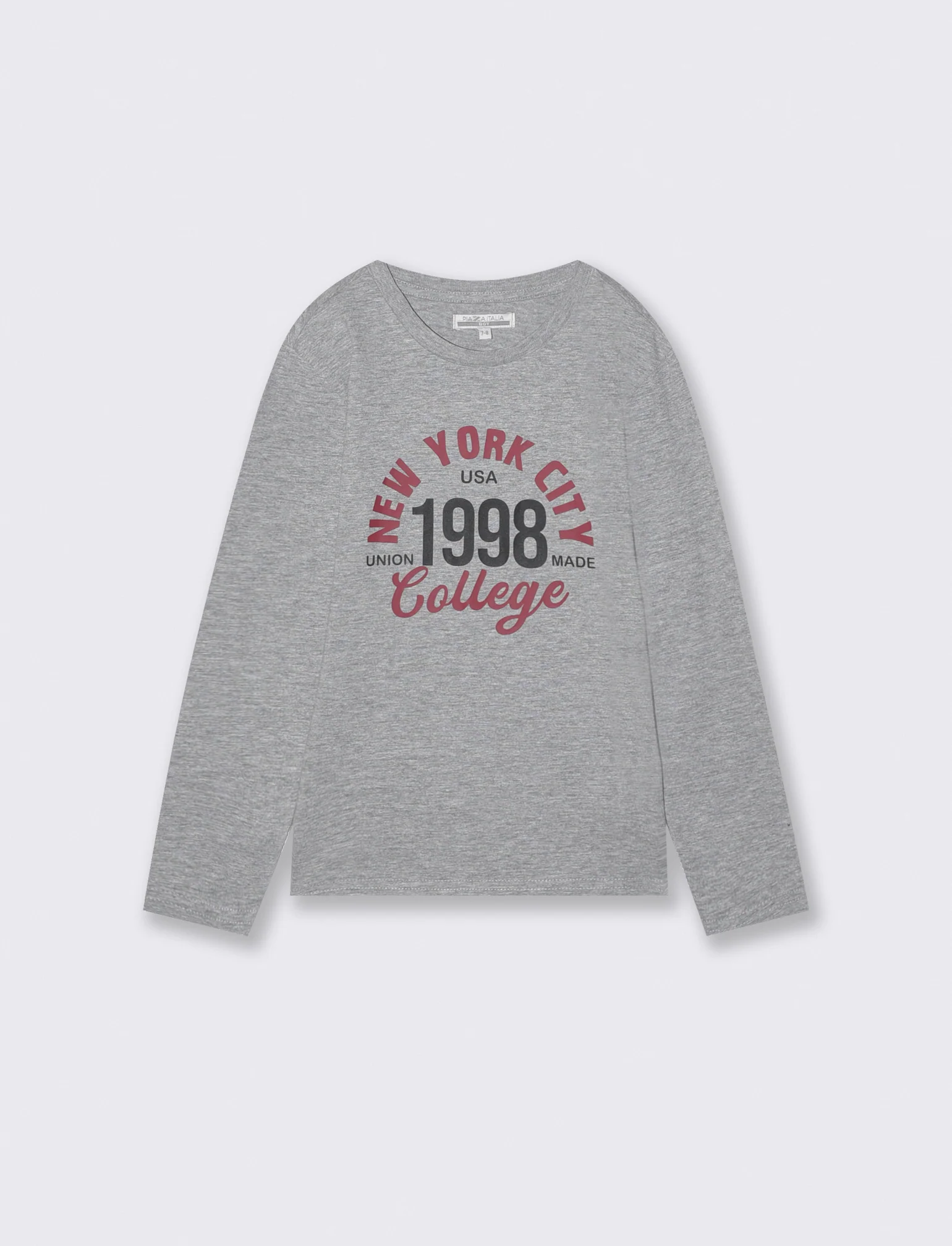 T-shirt manica lunga con stampa frontale - Grigio mel.
