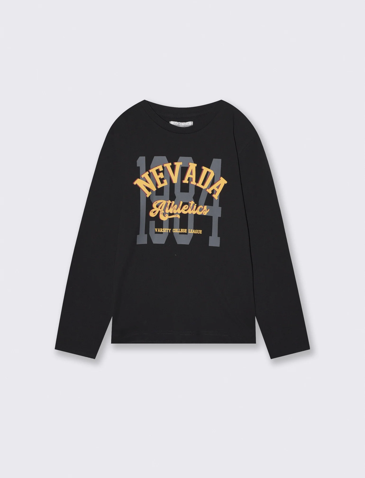 T-shirt manica lunga con stampa frontale - Nero