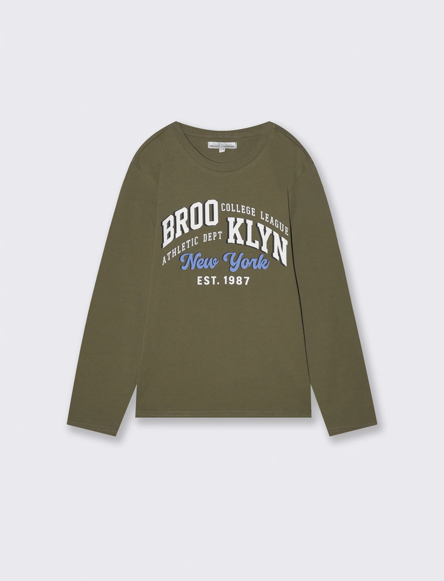 T-shirt manica lunga con stampa frontale - Verde militare