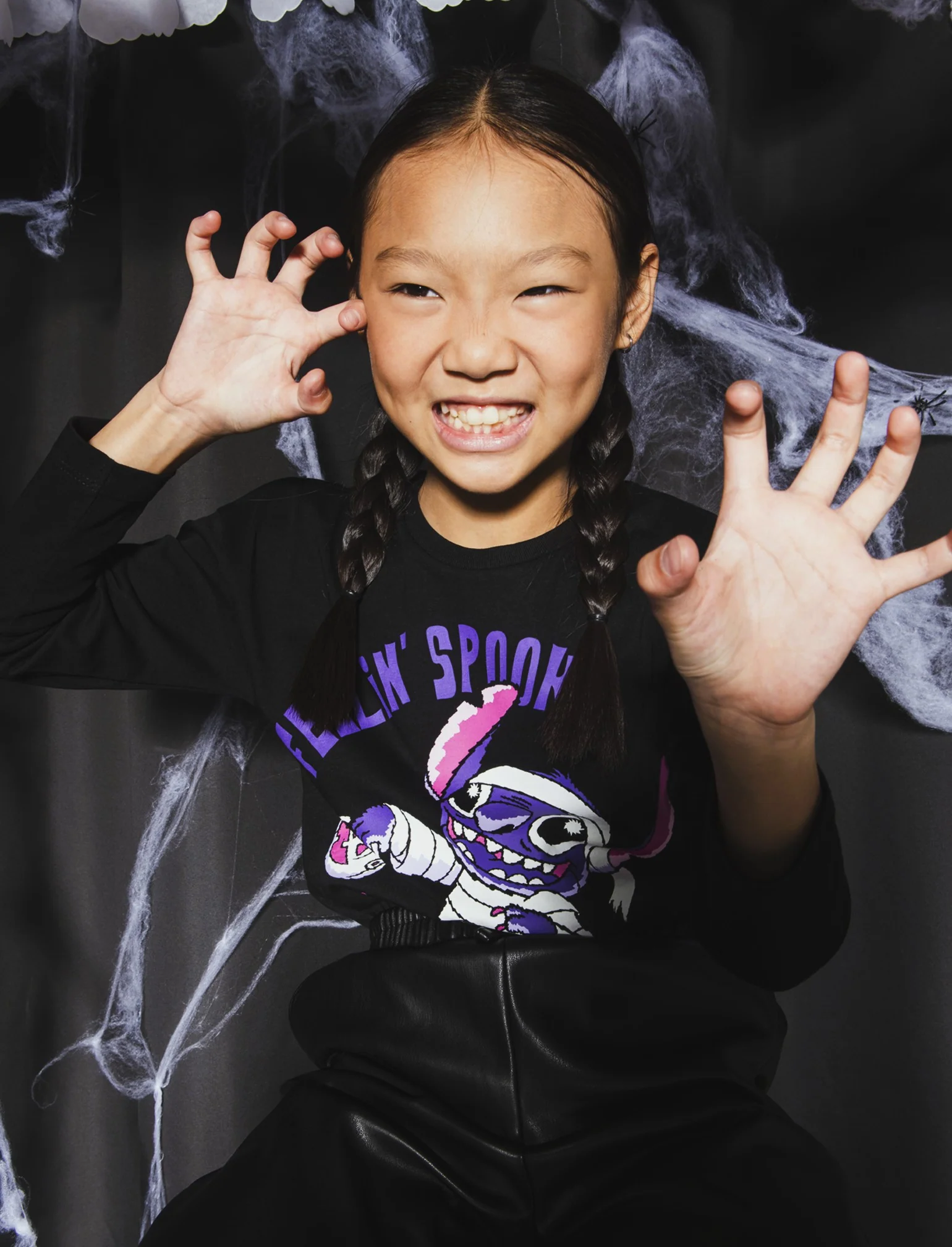 T-shirt manica lunga con stampa Stitch tema Halloween - Nero - Image 3