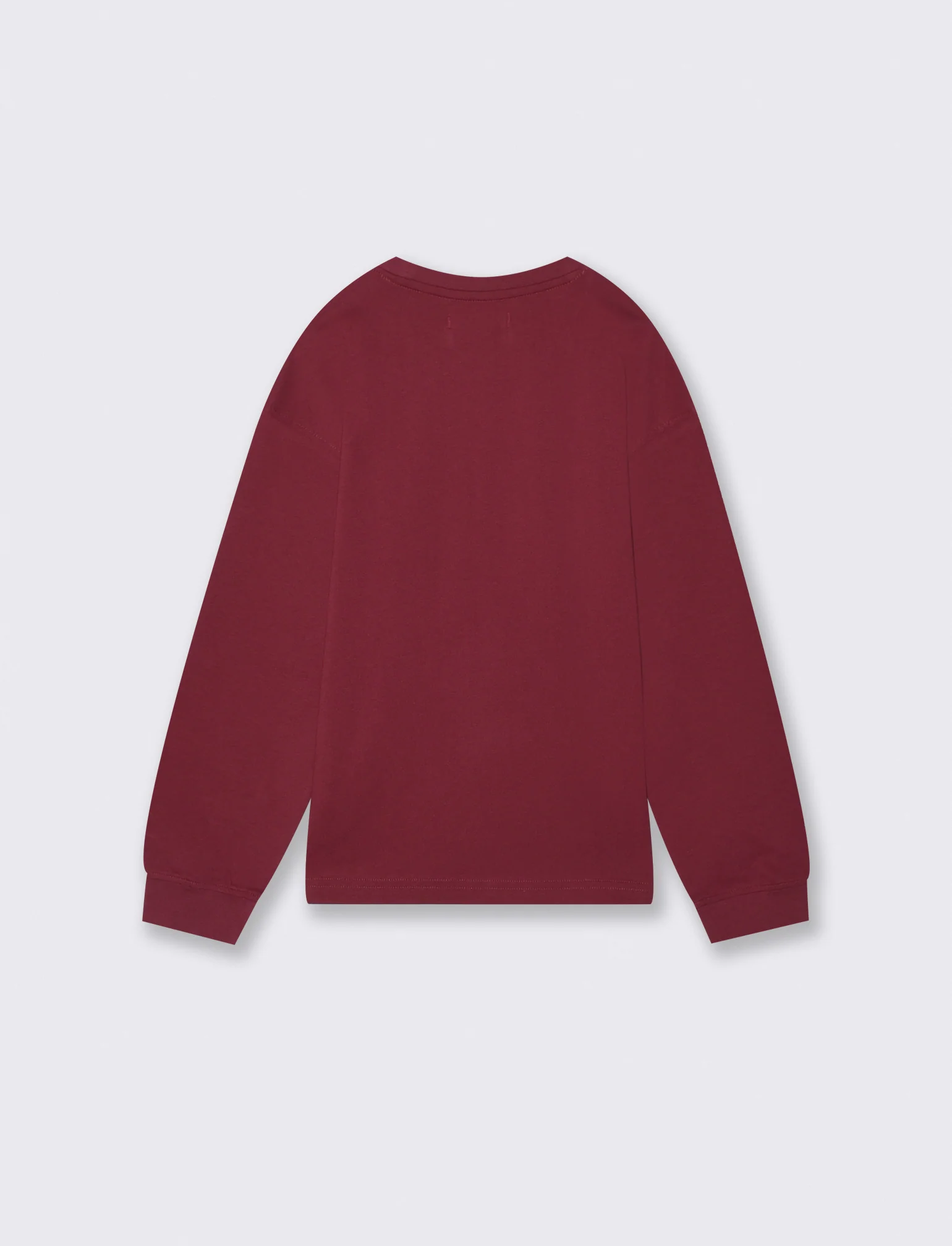 T-shirt manica lunga girocollo in cotone - Bordeaux - Image 2