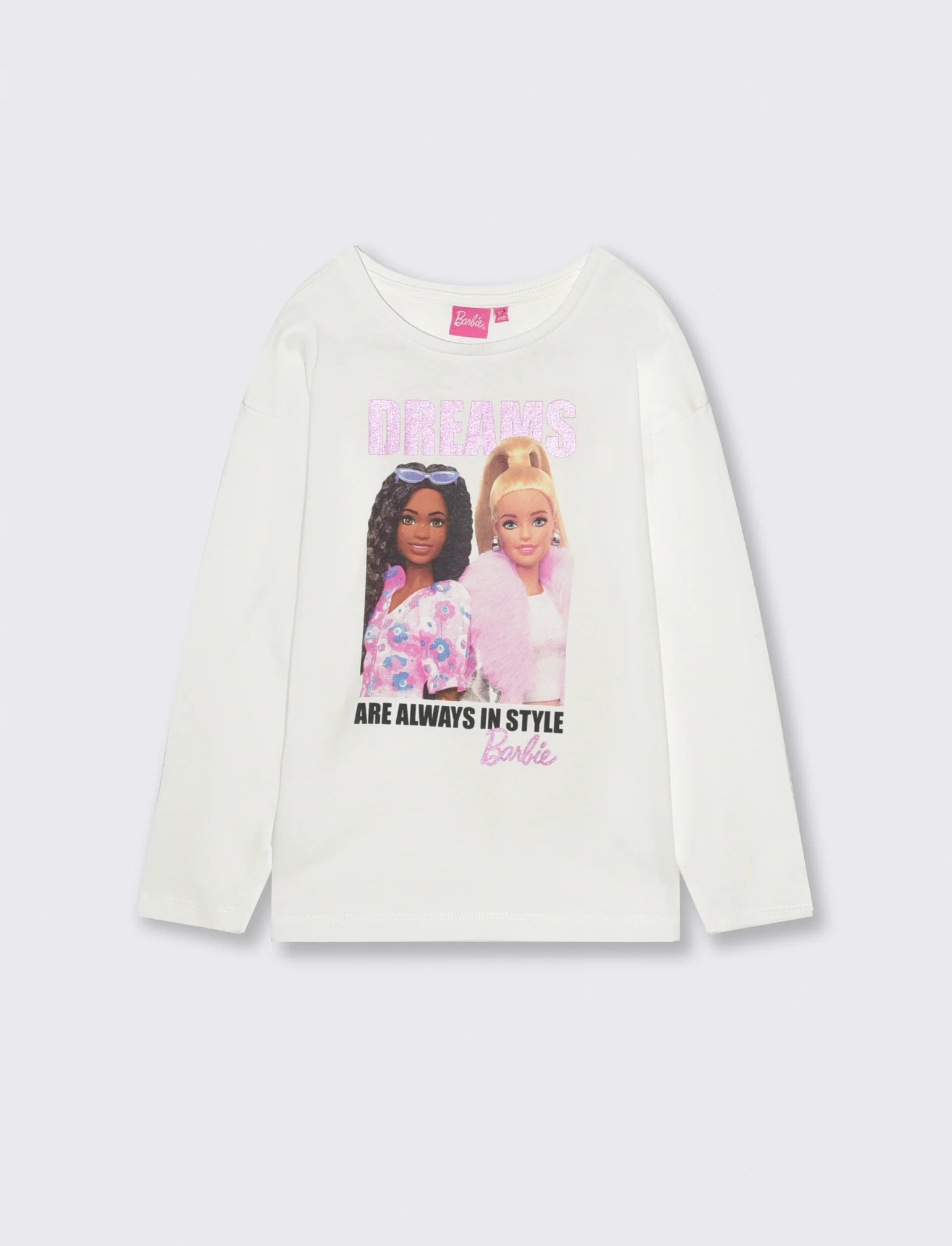 T-shirt manica lunga in cotone con stampa Barbie - Bianco