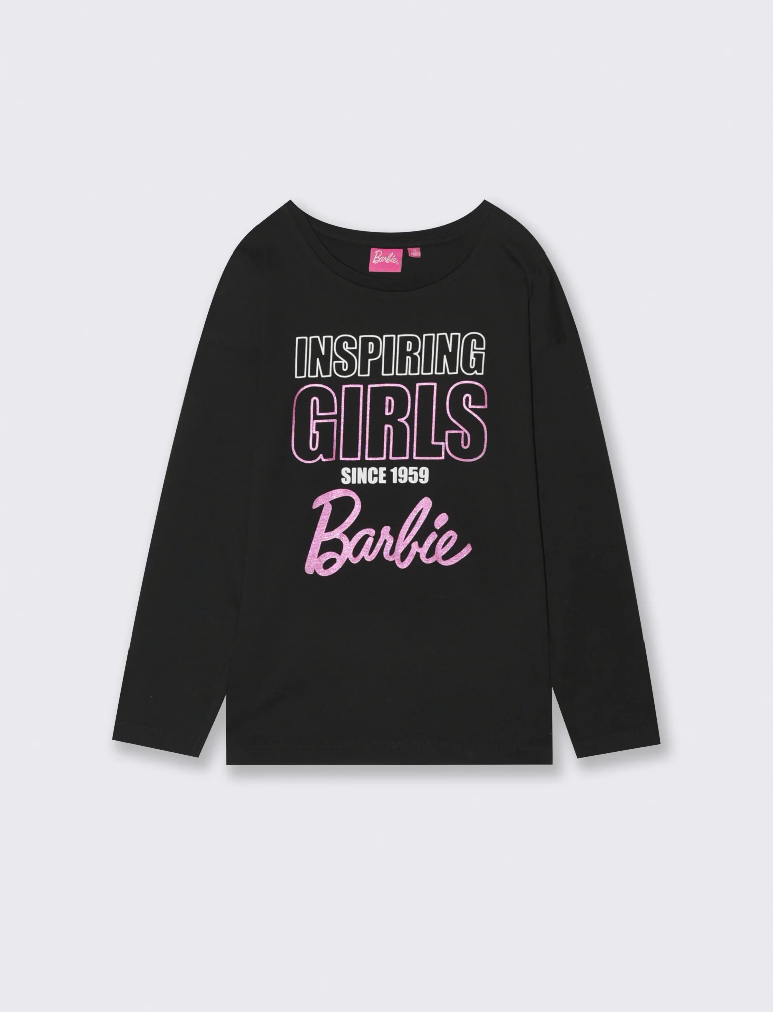 T-shirt manica lunga in cotone con stampa Barbie - Nero