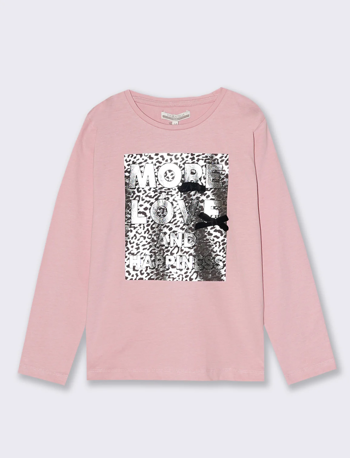 T-Shirt manica lunga in cotone dalla mano pesca con stampa e fiocchi applicati. - Rosa