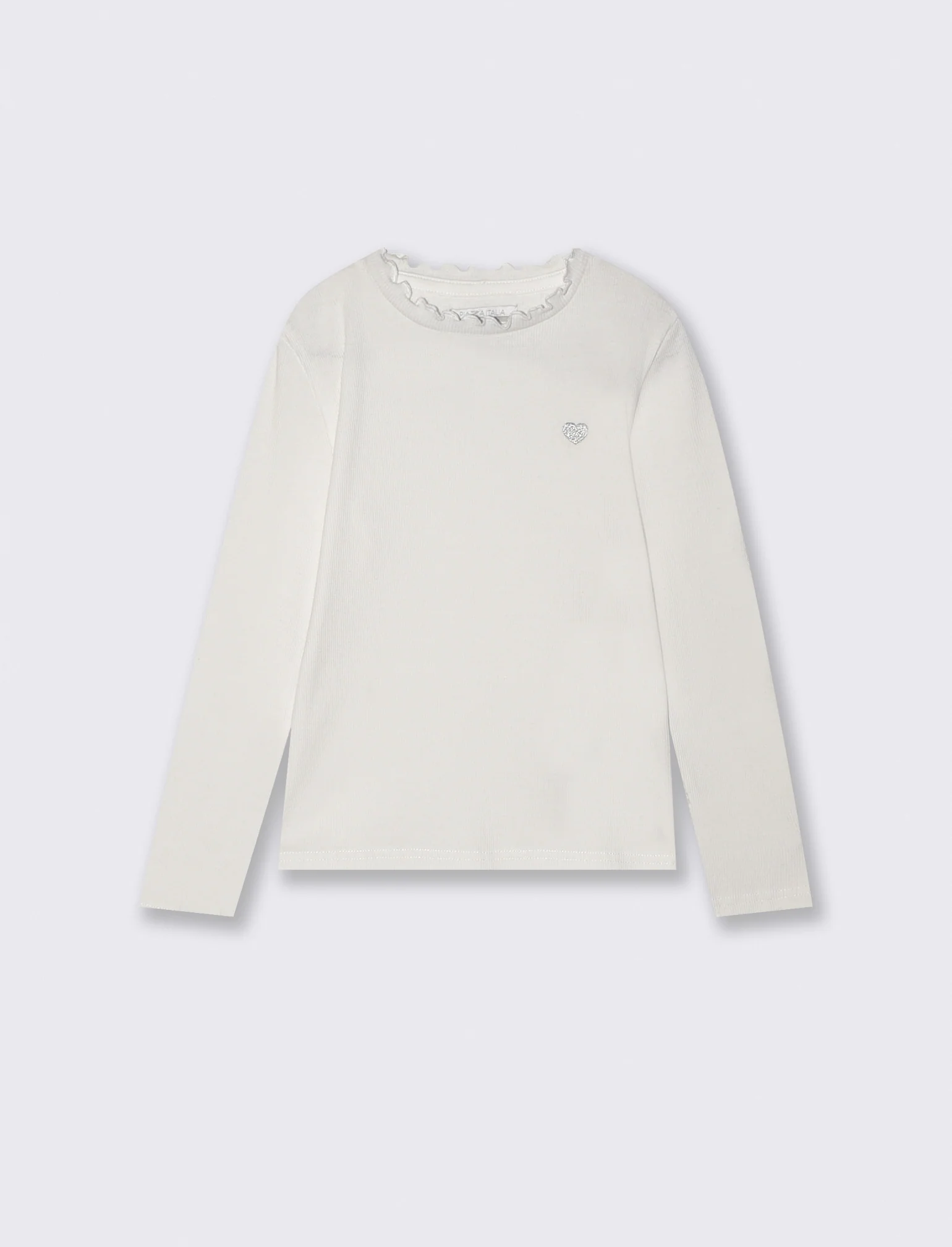 T-shirt manica lunga in cotone rib con fiocco - Bianco latte