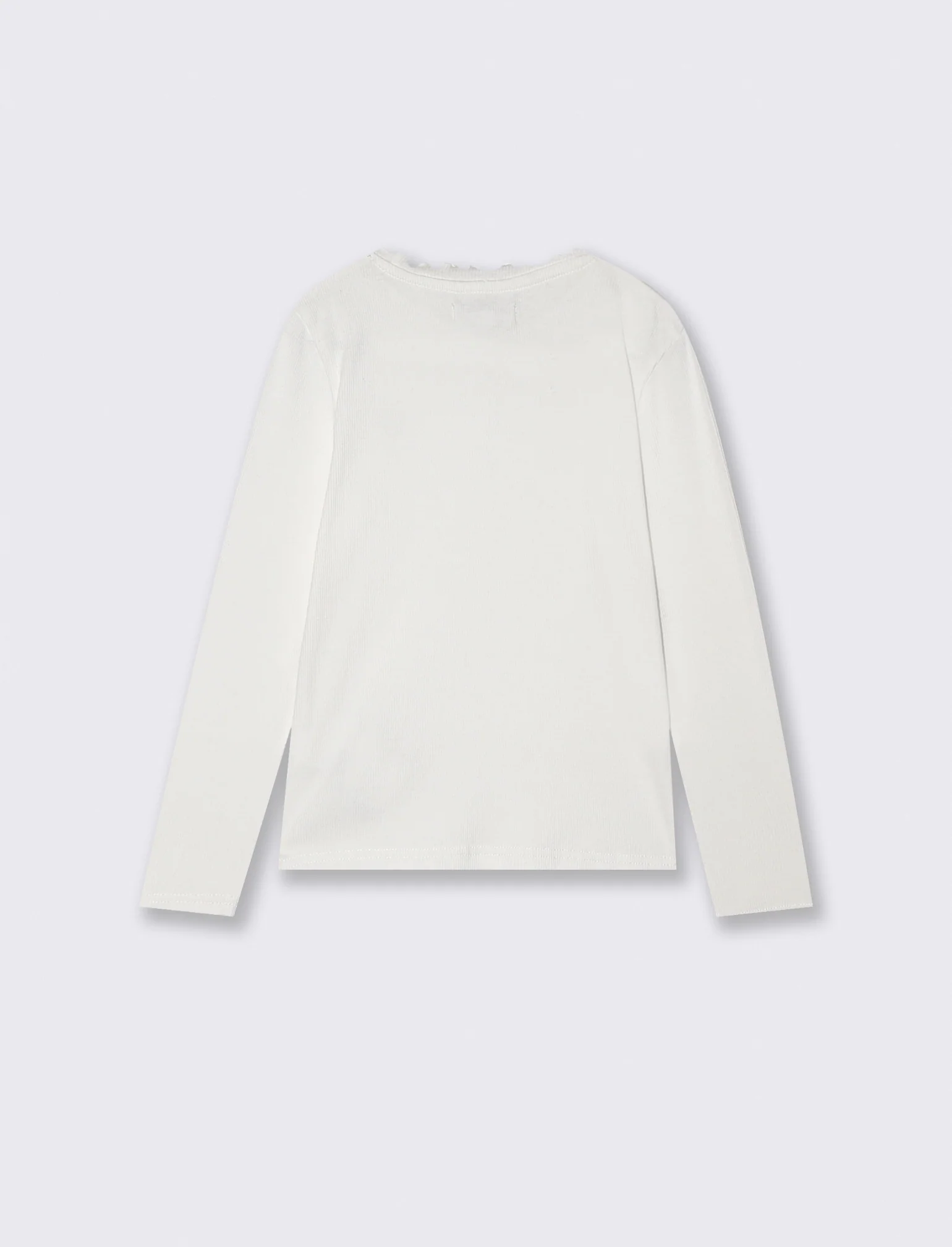 T-shirt manica lunga in cotone rib con fiocco - Bianco latte - Image 2