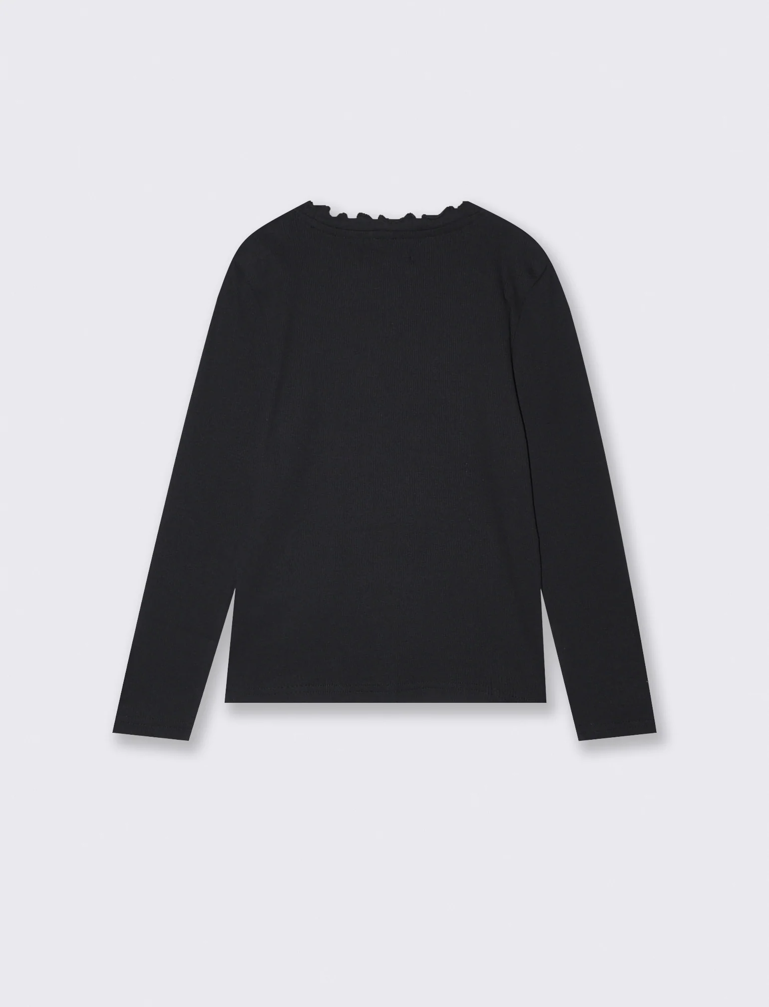 T-shirt manica lunga in cotone rib con fiocco - Nero - Image 2