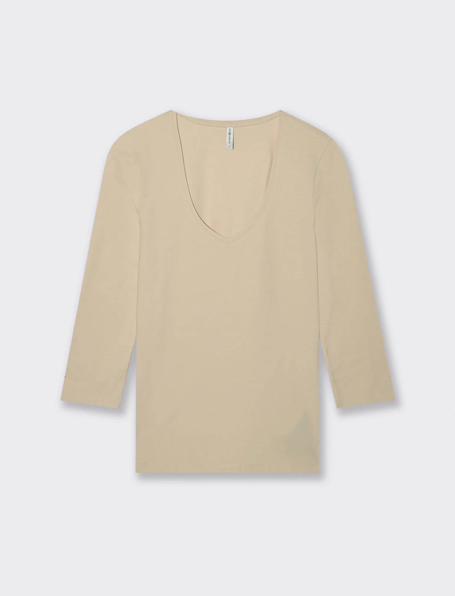 T-Shirt Manica Lunga Scollo a V - Beige grano