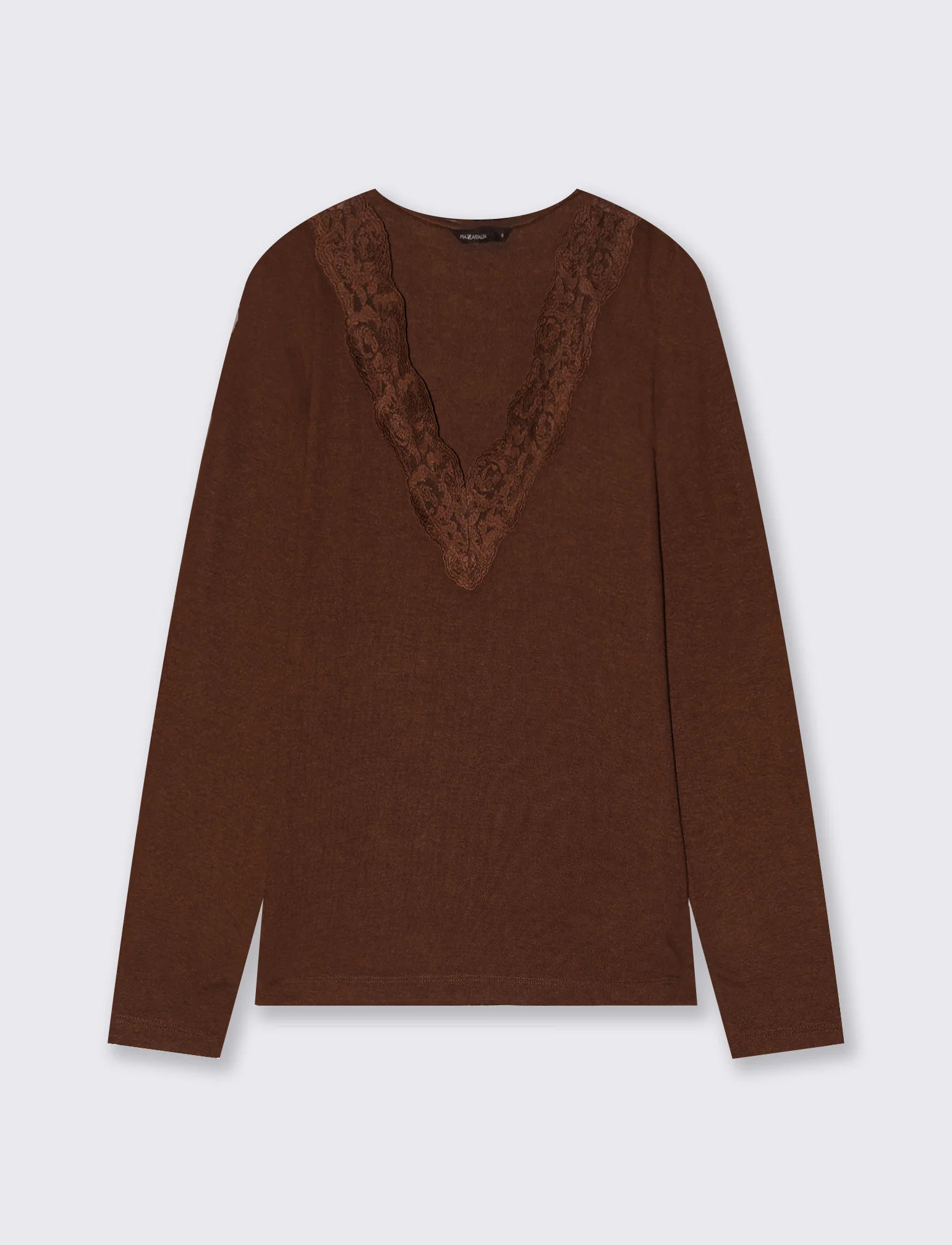 T-shirt manica lunga scollo madonna - Marrone cioccolato