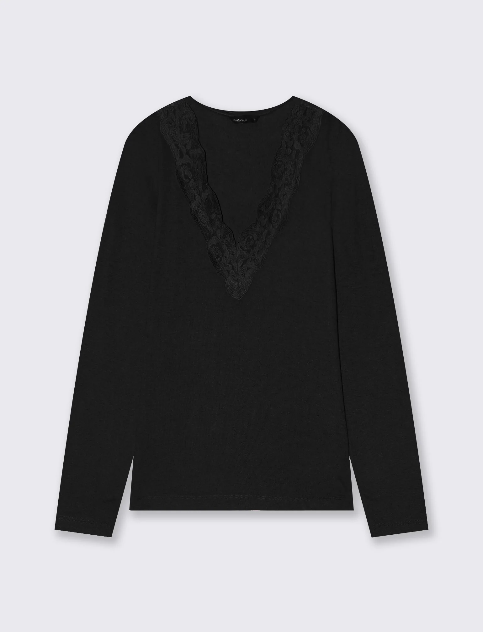 T-shirt manica lunga scollo madonna - Nero