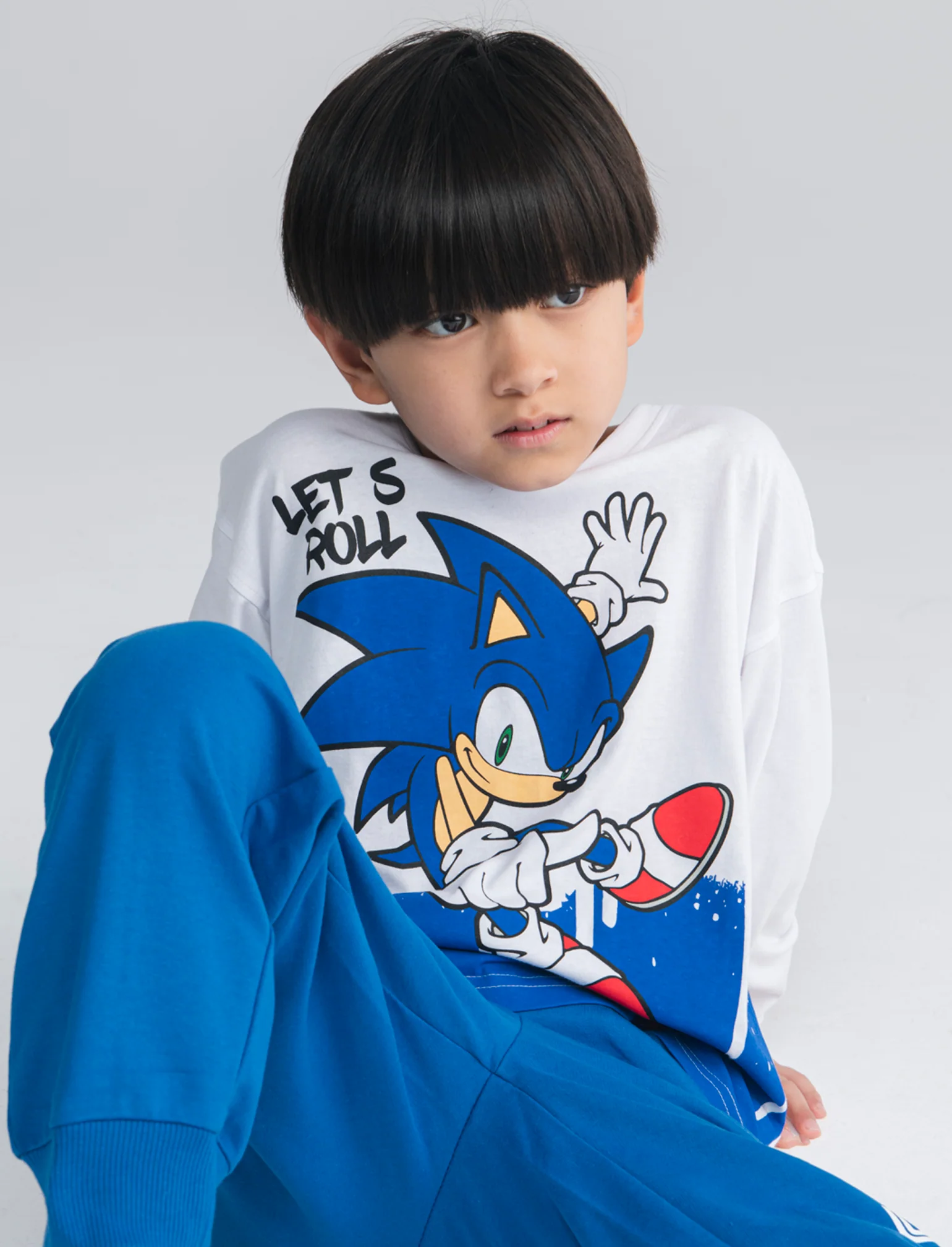 T-Shirt Manica Lunga Sonic per Bambini - Bianco - Image 3